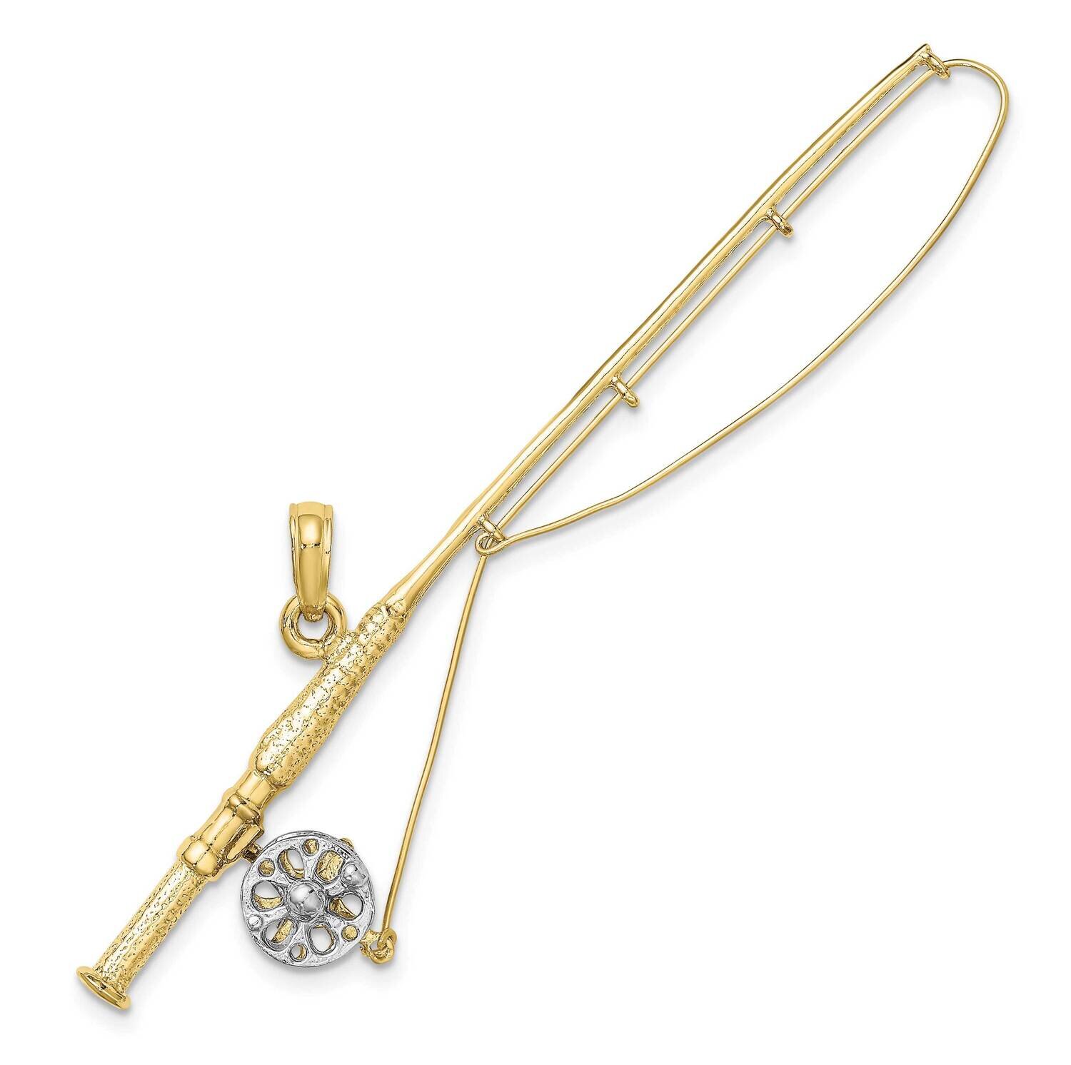 Rhodium 3-D Fly Rod Fishing Pole Charm 10k Gold 10K9132, MPN: 10K9132,