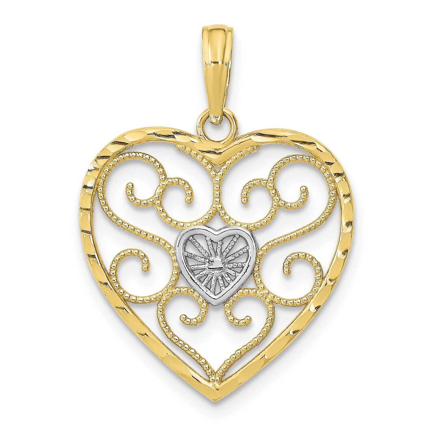 Rhodium Filigree Beaded Heart Charm 10k Gold 10K9169, MPN: 10K9169,