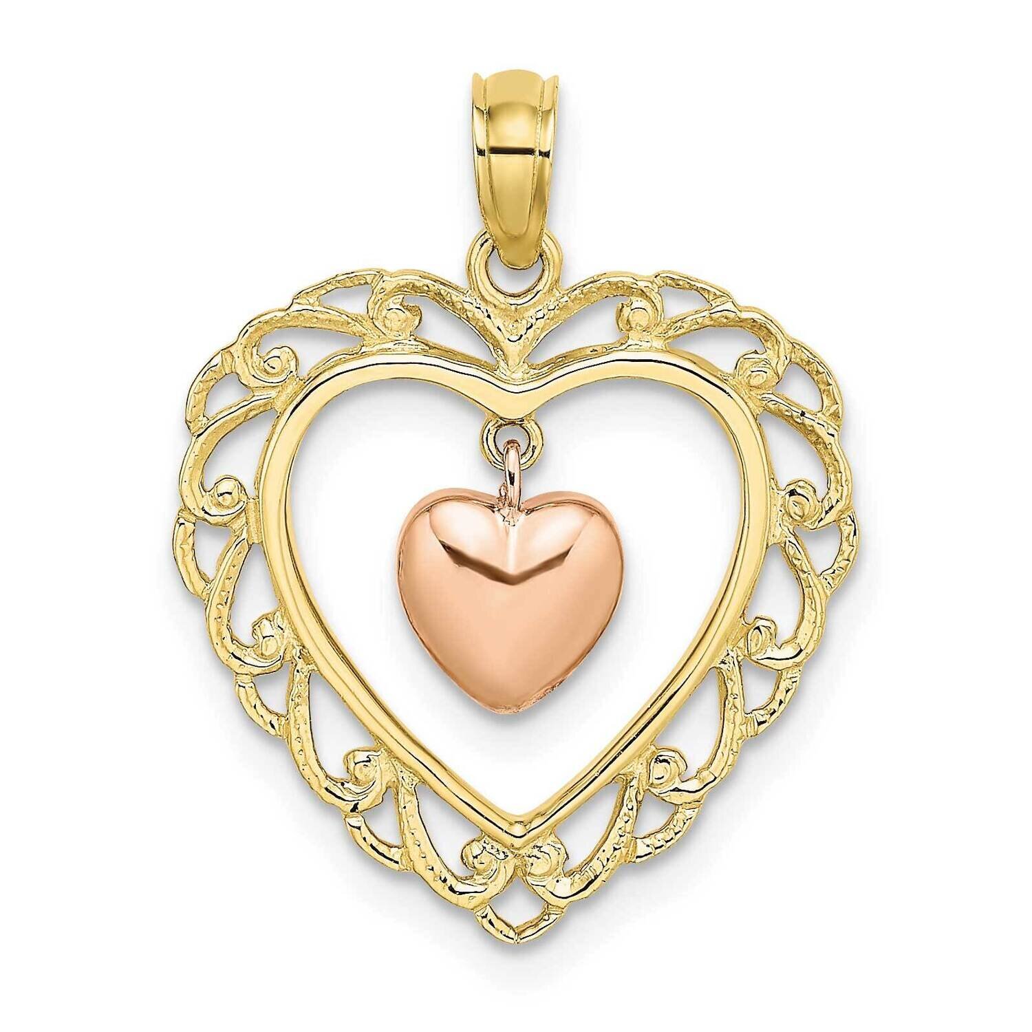 Yellow and Rose Gold Polished Dangling Heart In Heart Charm 10k Gold 10K9191, MPN: 10K9191,