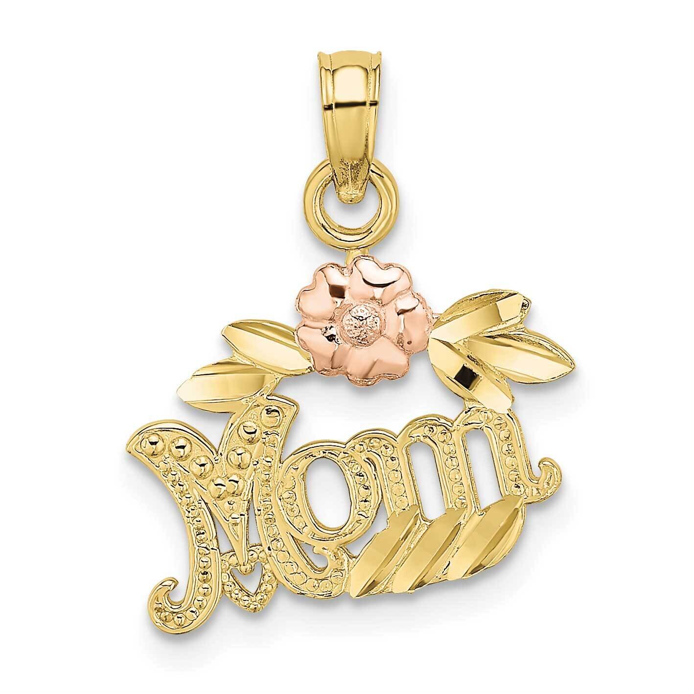 Two-Tone Textured Scroll with Flower Mom Charm 10k Gold 10K9209, MPN: 10K9209,