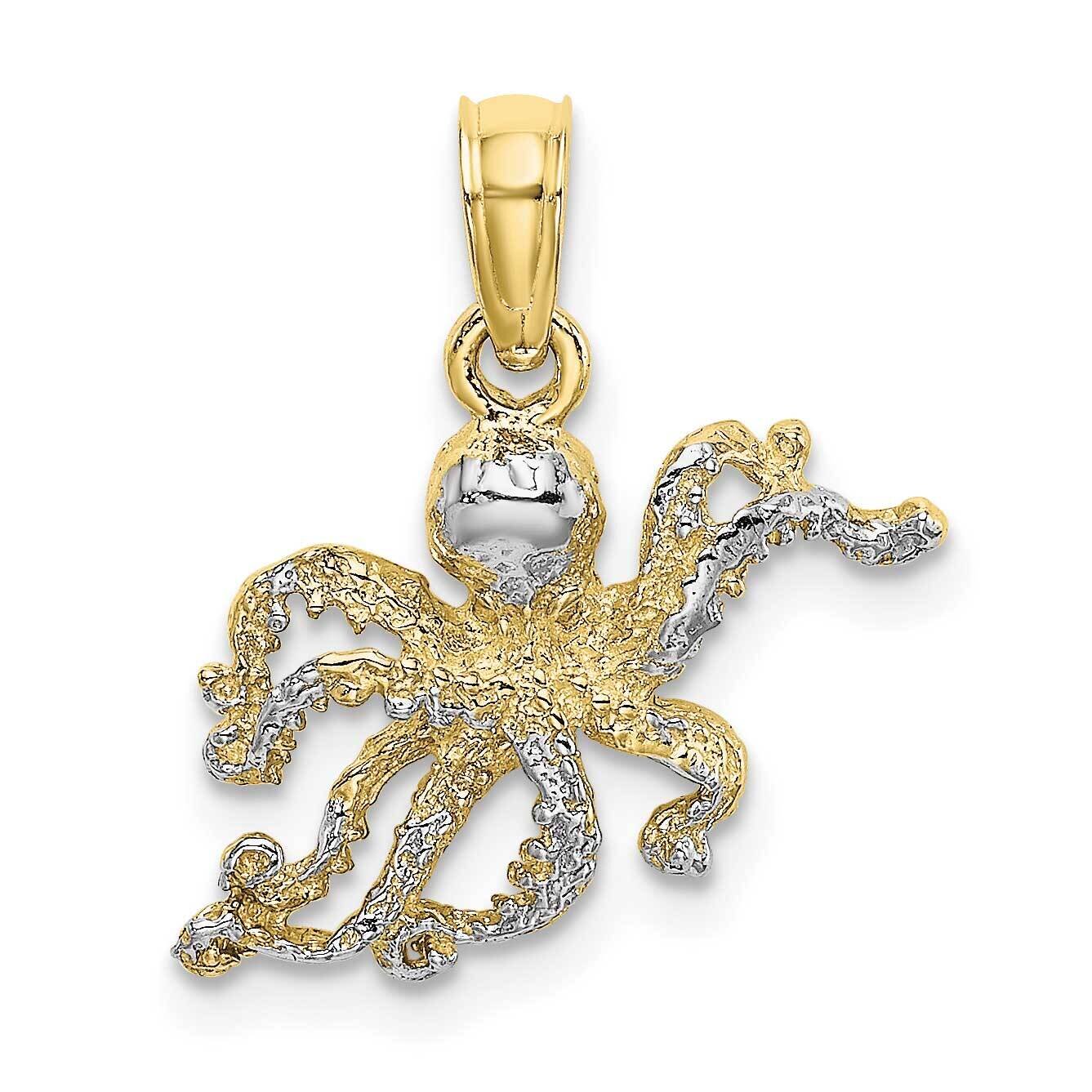 Rhodium 2-D and Textured Octopus Charm 10k Gold 10K9222, MPN: 10K9222,