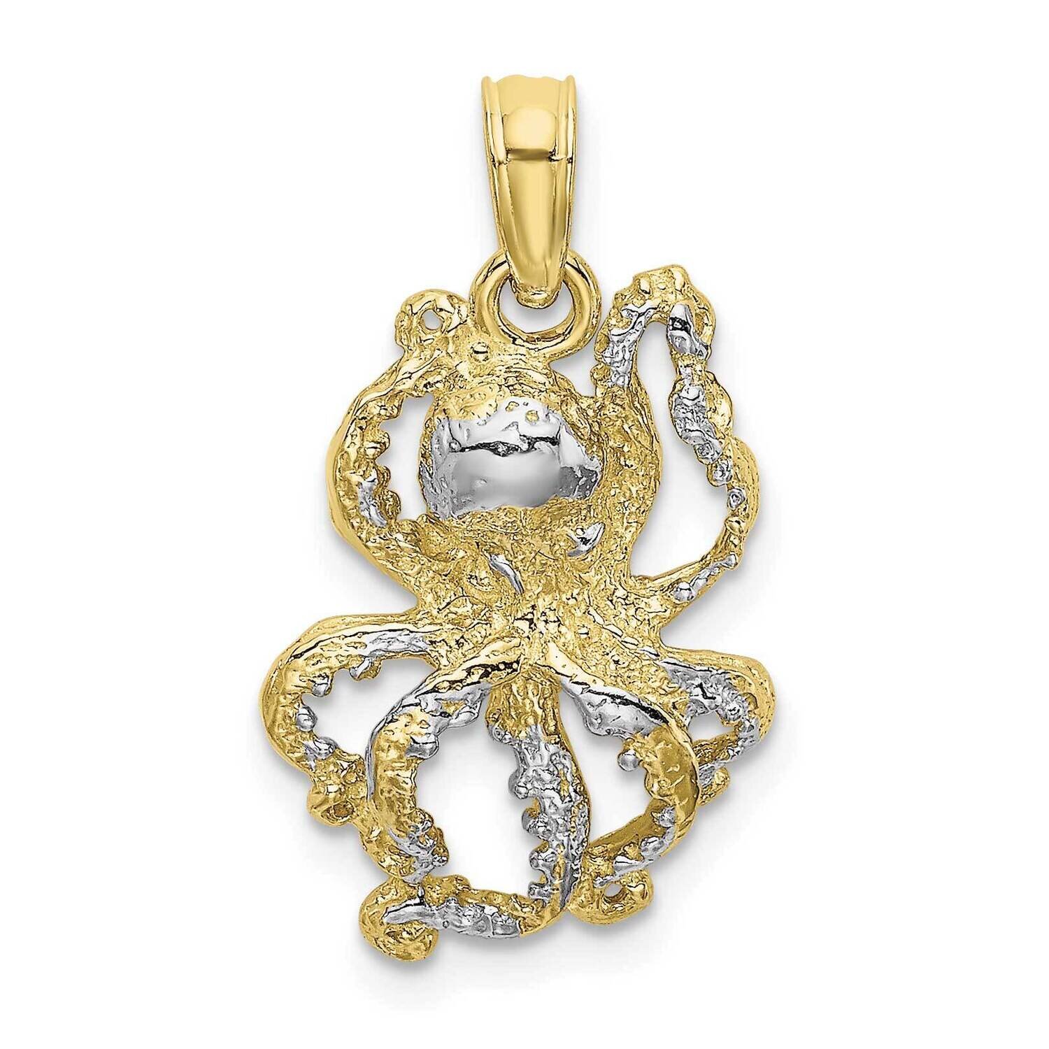 Rhodium 2-D and Textured Octopus Charm 10k Gold 10K9223, MPN: 10K9223,