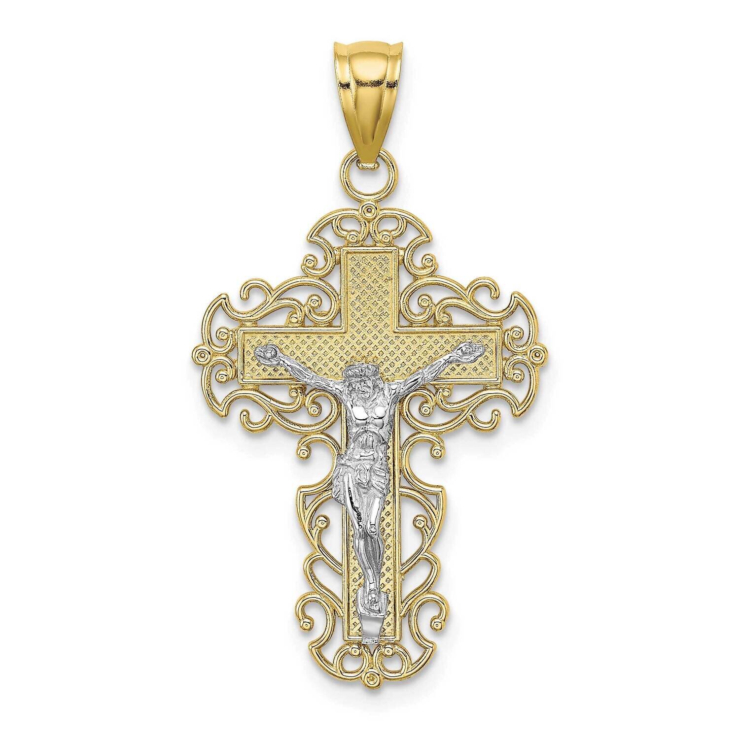 Two-Tone with Lace Trim Crucifix Charm 10k Gold 10K9286