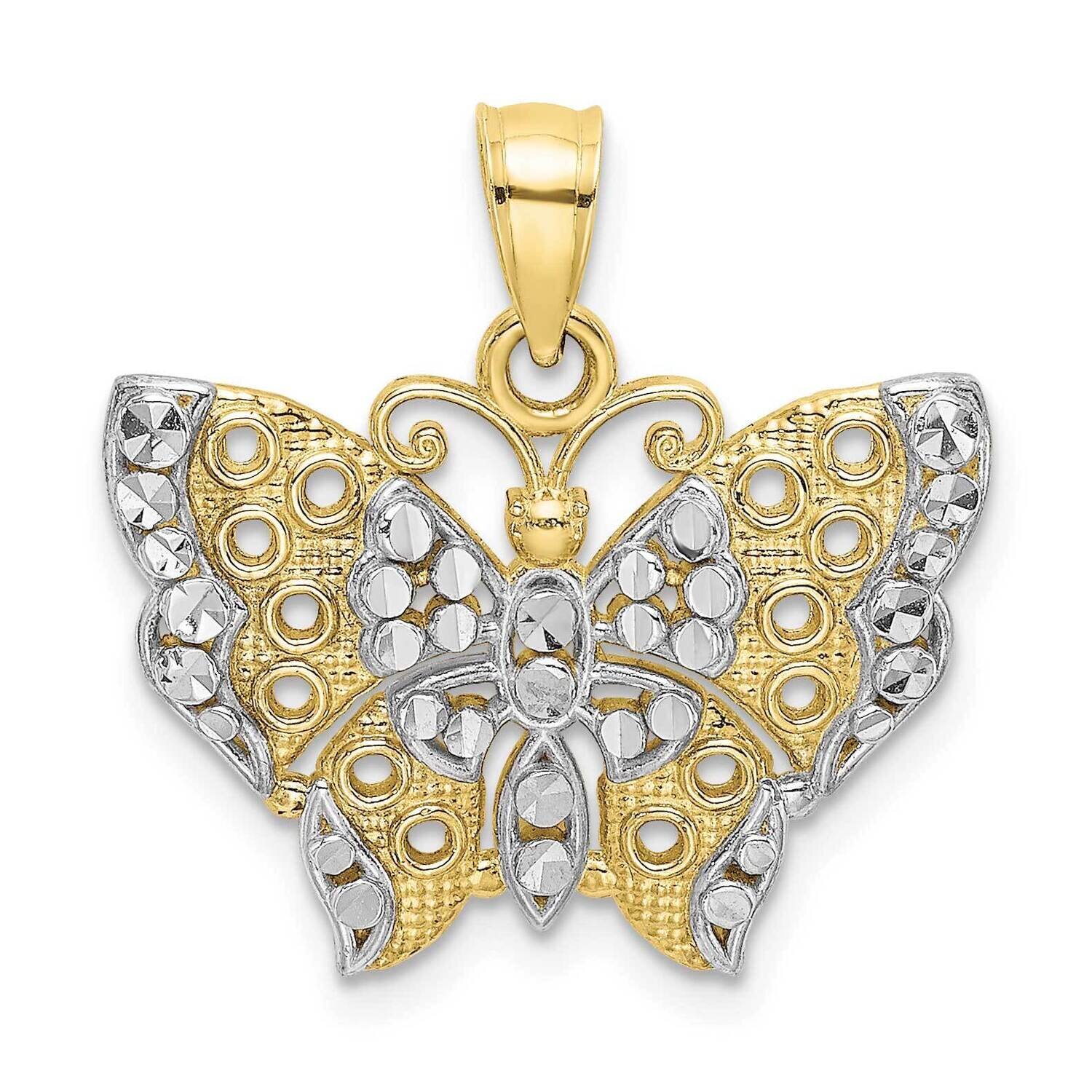 Rhodium Butterfly White Edge and Cut-Out Wings 10k Gold 10K9336, MPN: 10K9336,
