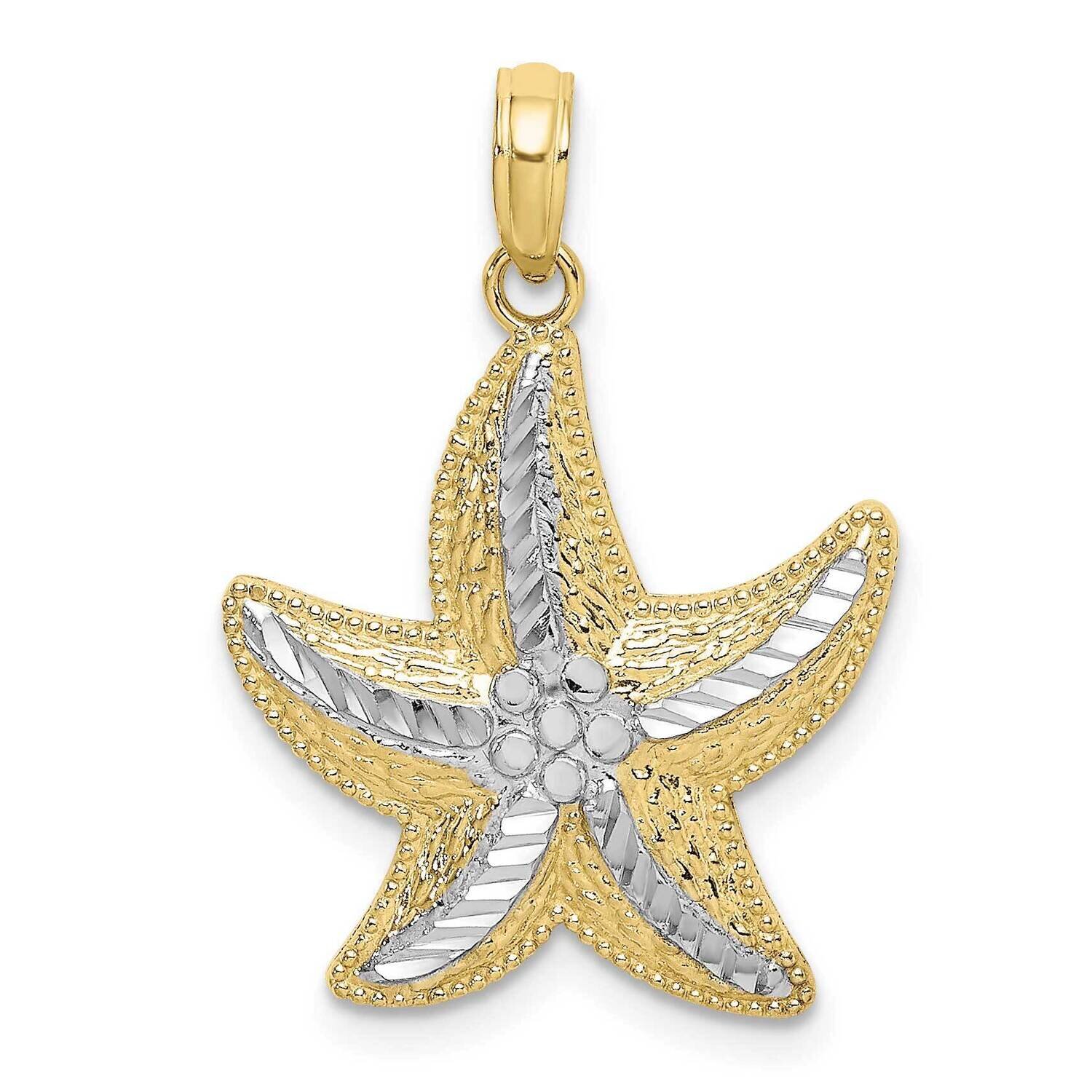 Rhodium Diamond-Cut Small Starfish Charm 10k Gold 10K9390