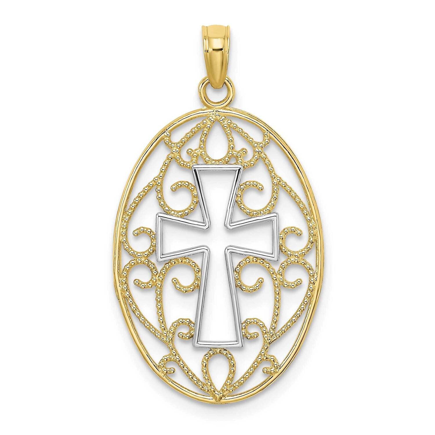 Rhodium Beaded Filigree Cross Charm 10k Gold 10K9412, MPN: 10K9412,