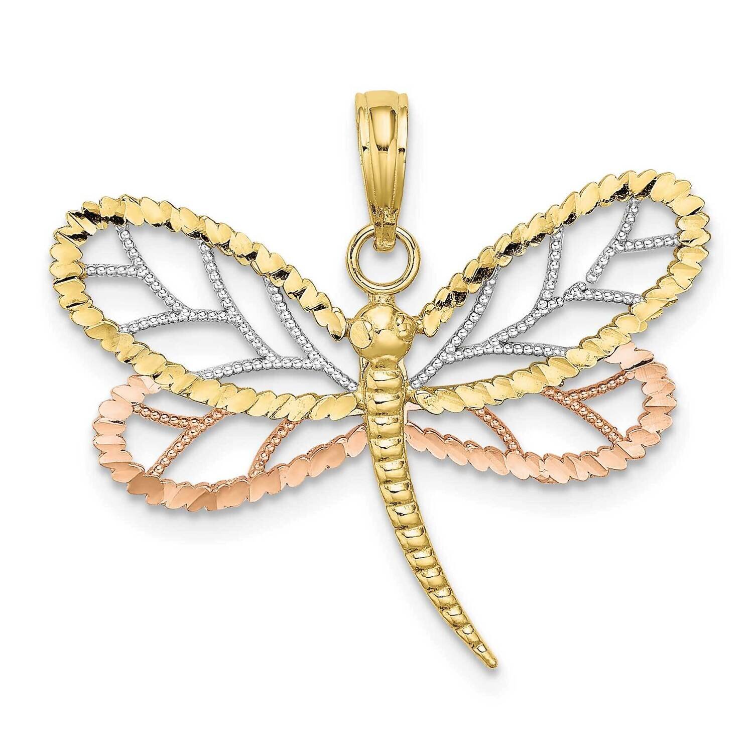 Tri-Color Dragonfly with Beaded Diamond-Cut Wings Charm 10k Gold 10K9439, MPN: 10K9439,