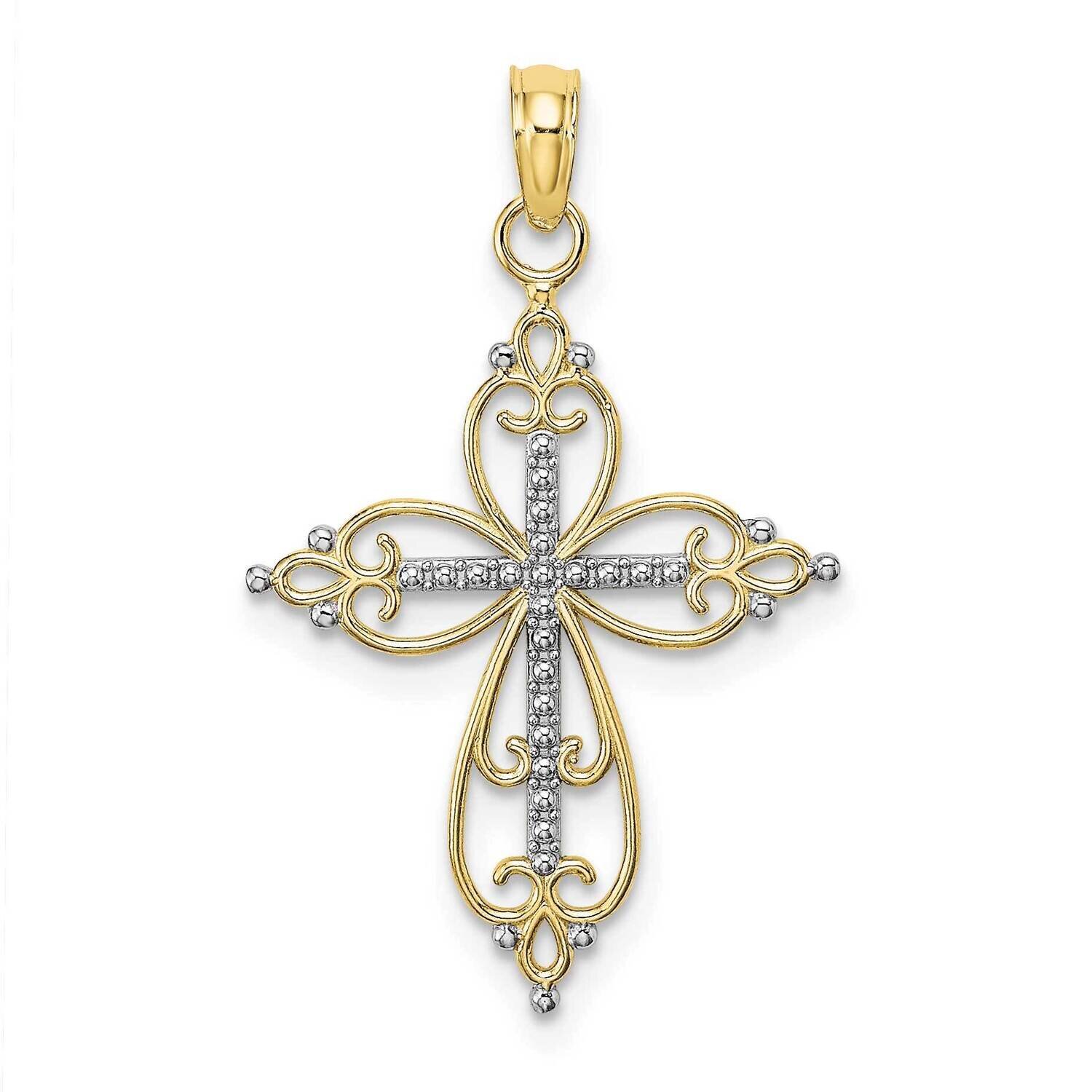 Rhodium Beaded Cross Charm 10k Gold 10K9443, MPN: 10K9443,