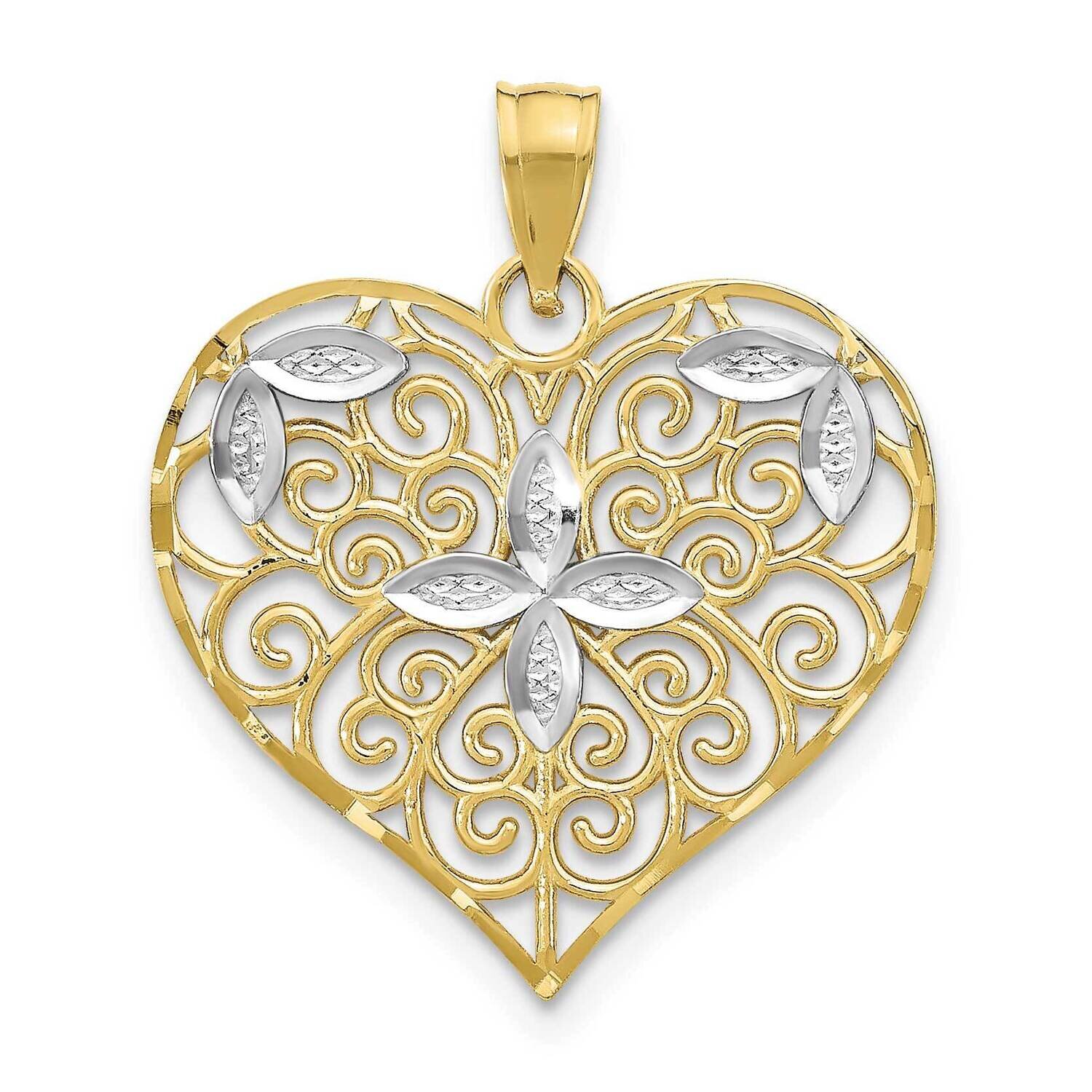 Rhodium Cut-Out Filigree Flower and Heart Charm 10k Gold 10K9448, MPN: 10K9448,