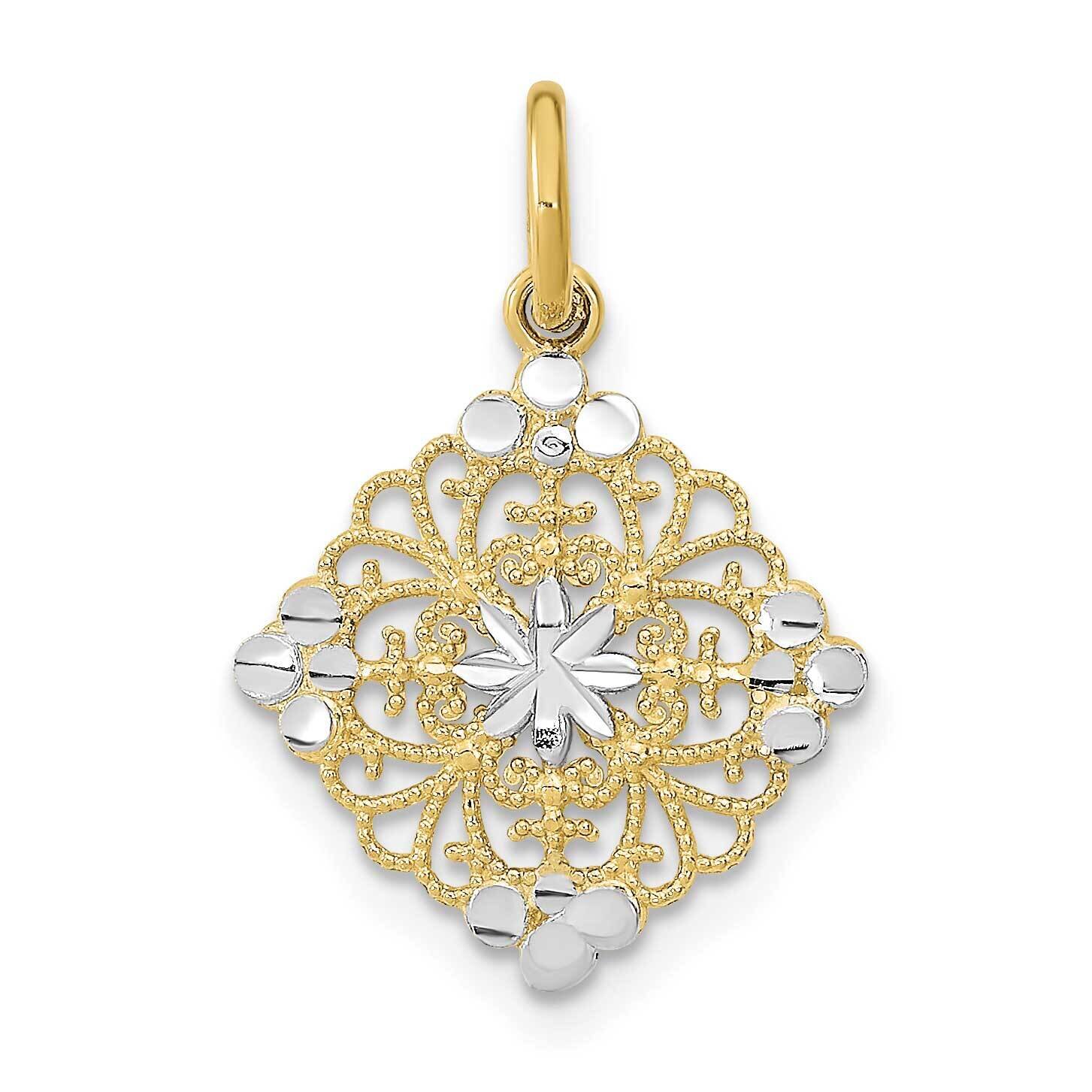 Rhodium and Diamond-Cut Filigree Medallion Charm 10k Gold 10K9506, MPN: 10K9506,