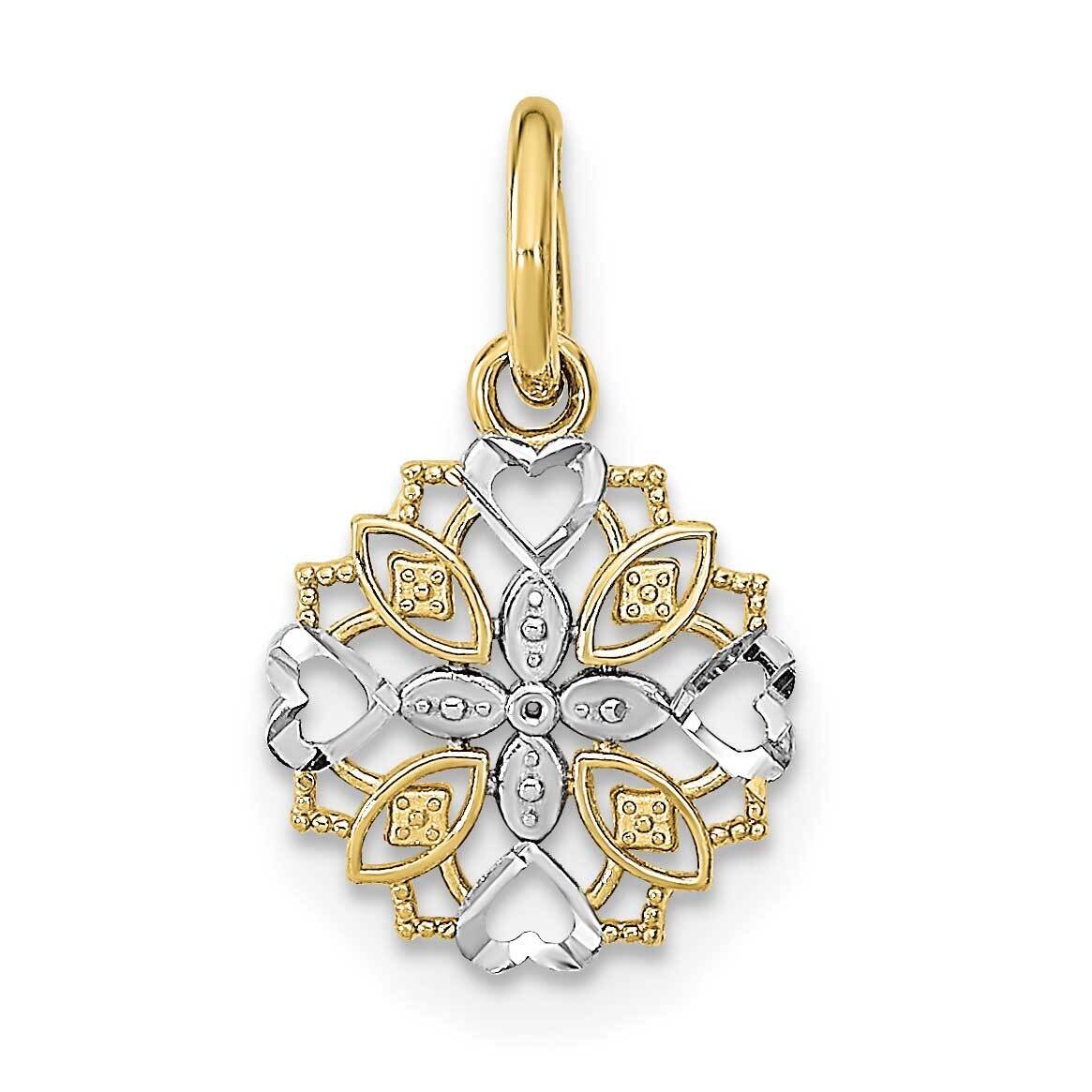Rhodium Cut-Out Heart Edge Flower Charm 10k Gold 10K9527, MPN: 10K9527,