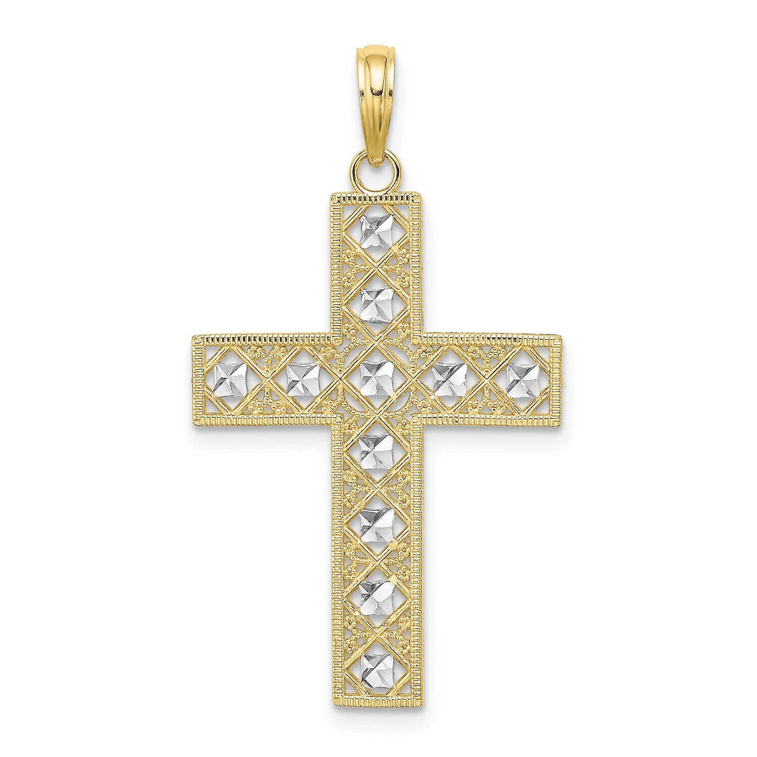 Rhodium Diamond-Cut and Cut-Out Cross Charm 10k Gold 10K9542, MPN: 10K9542,