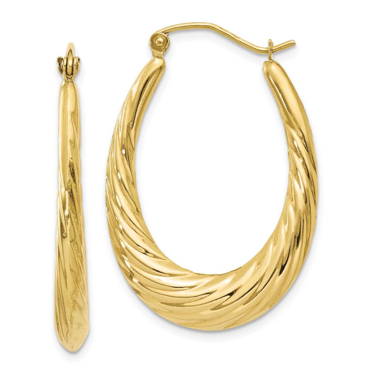 Twisted Oval Hollow Hoop Earrings 10k Gold Polished 10S1256, MPN: 10S1256, 191101566523