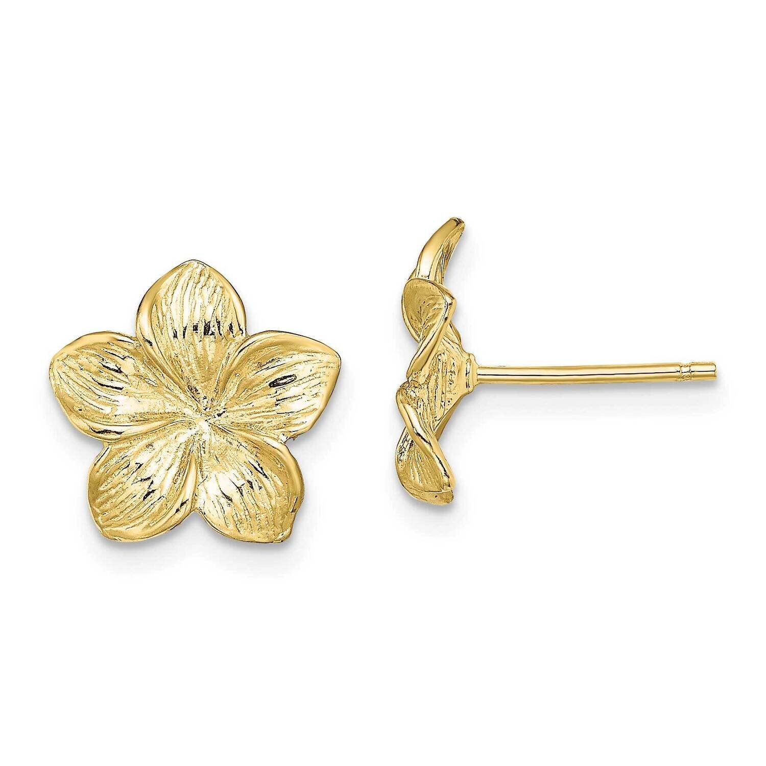 Plumeria Flower Post Earrings 10k Gold 10TE723