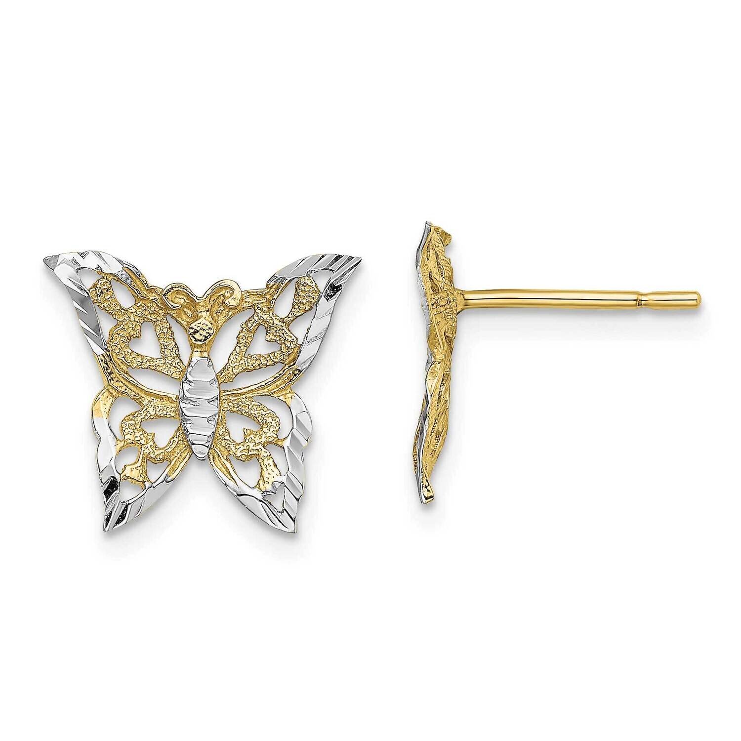 Rhodium Butterfly Post Earrings 10k Gold 10TE894, MPN: 10TE894, 191101565595