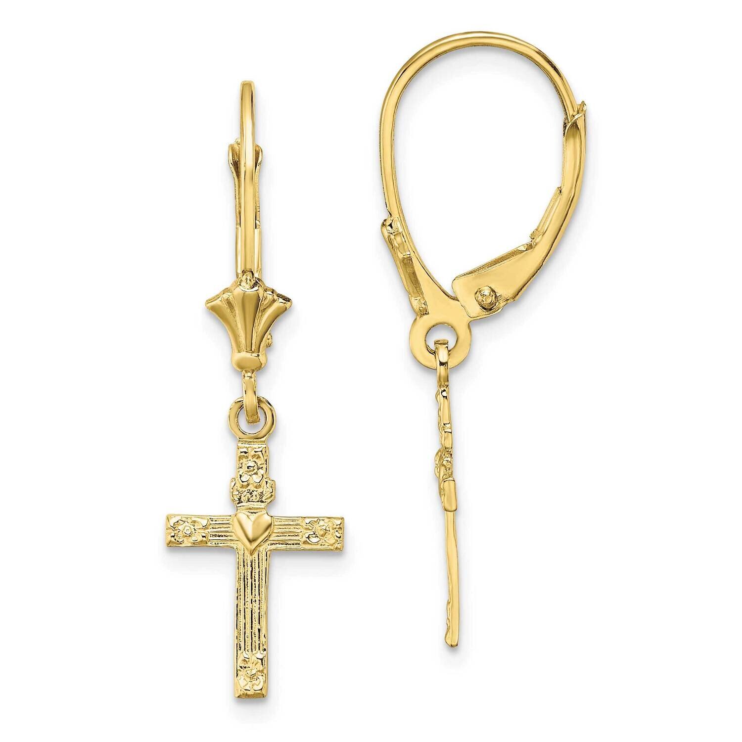 Textured Heart In Cross Leverback Earrings 10k Gold 10TF1774, MPN: 10TF1774, 191101565519