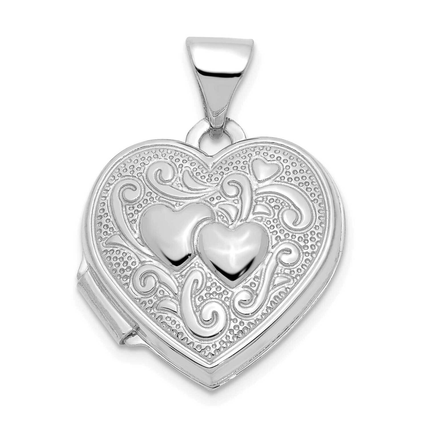 Double Heart Locket 10k White Gold 10XL184