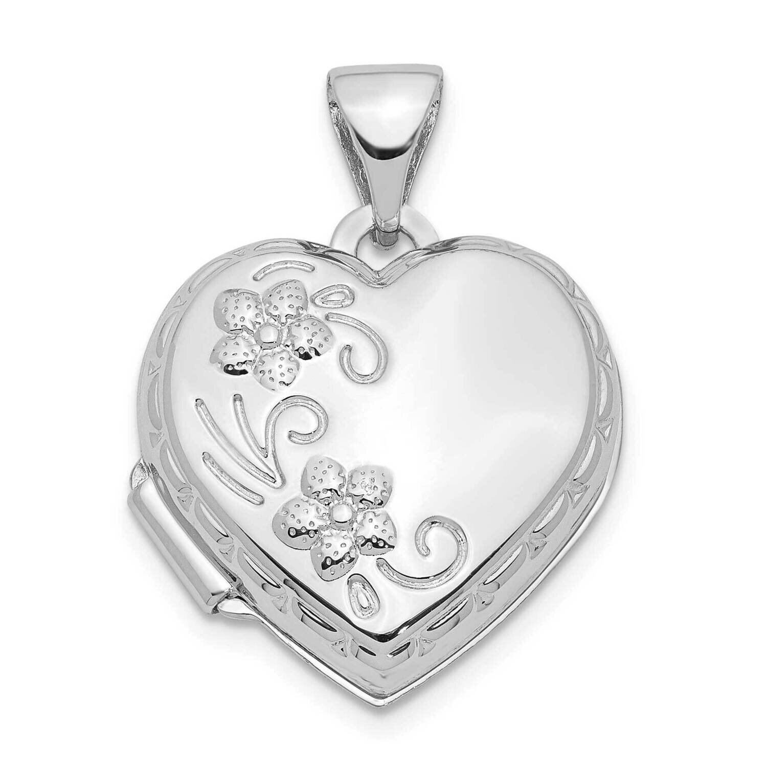 Polished Heart-Shaped Reversible Floral Locket 10k White Gold 10XL306