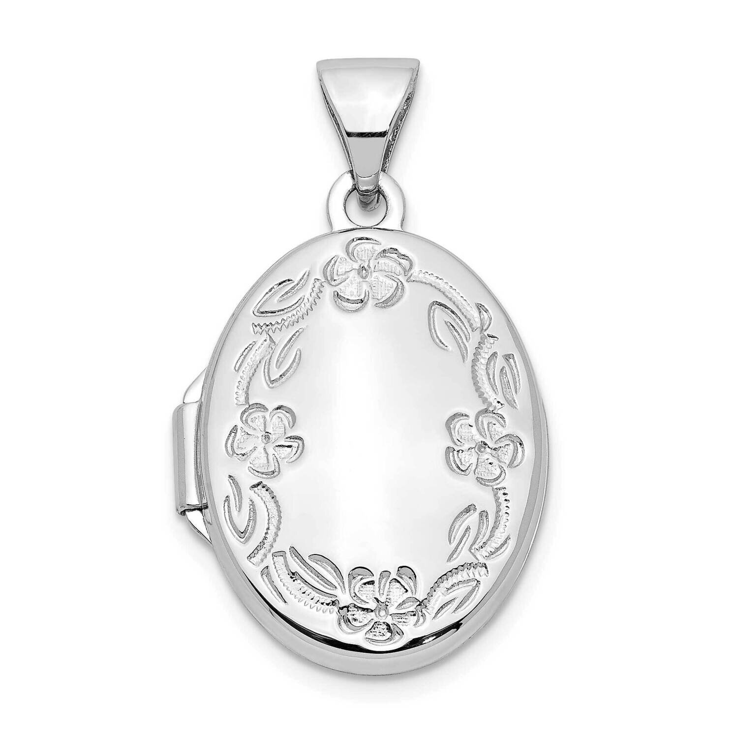 17mm Oval Leaf Floral Hand Engraved Locket 10k White Gold 10XL528, MPN: 10XL528,