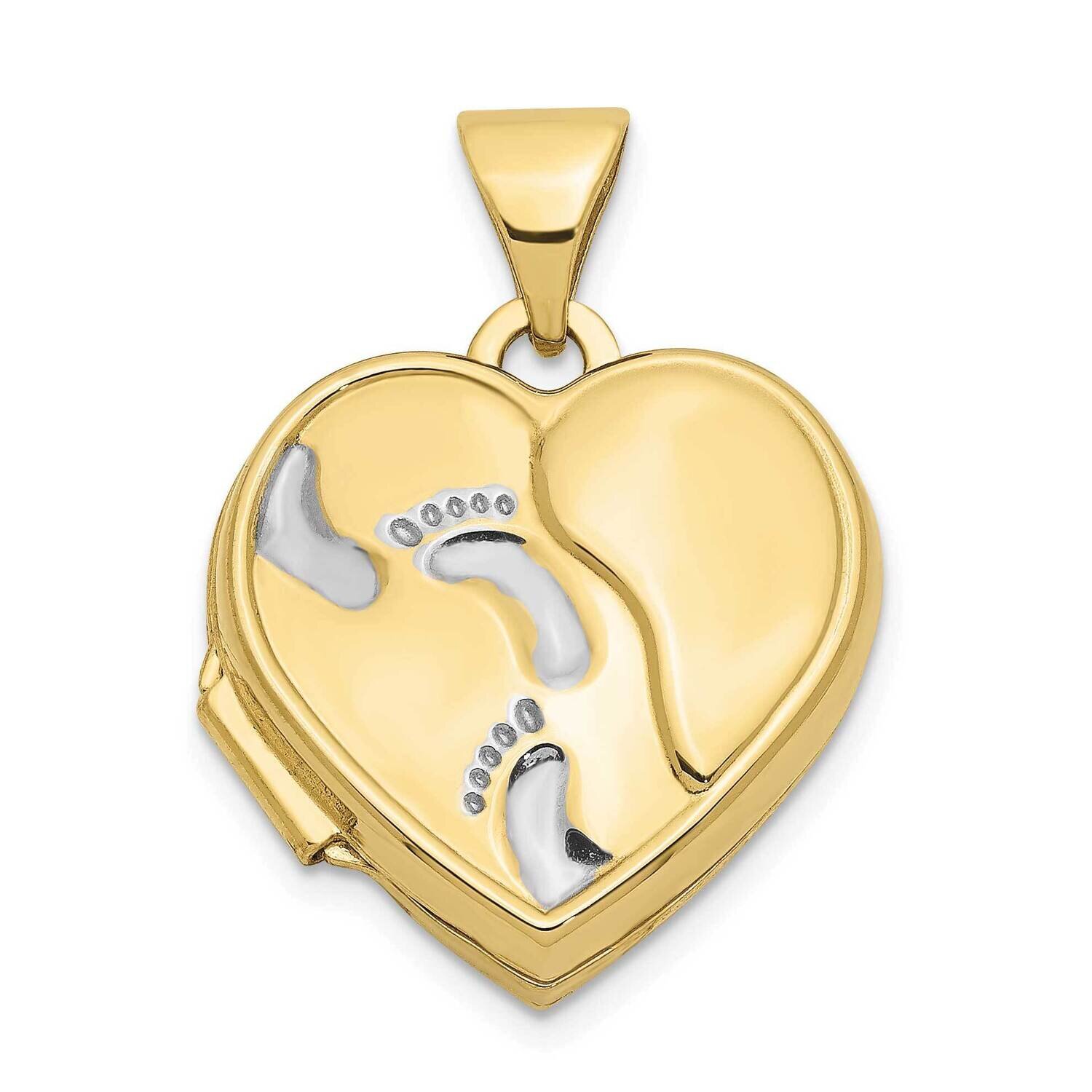 White Rhodium 15mm Reversible Foot Prints Heart Locket 10k Gold 10XL646, MPN: 10XL646,