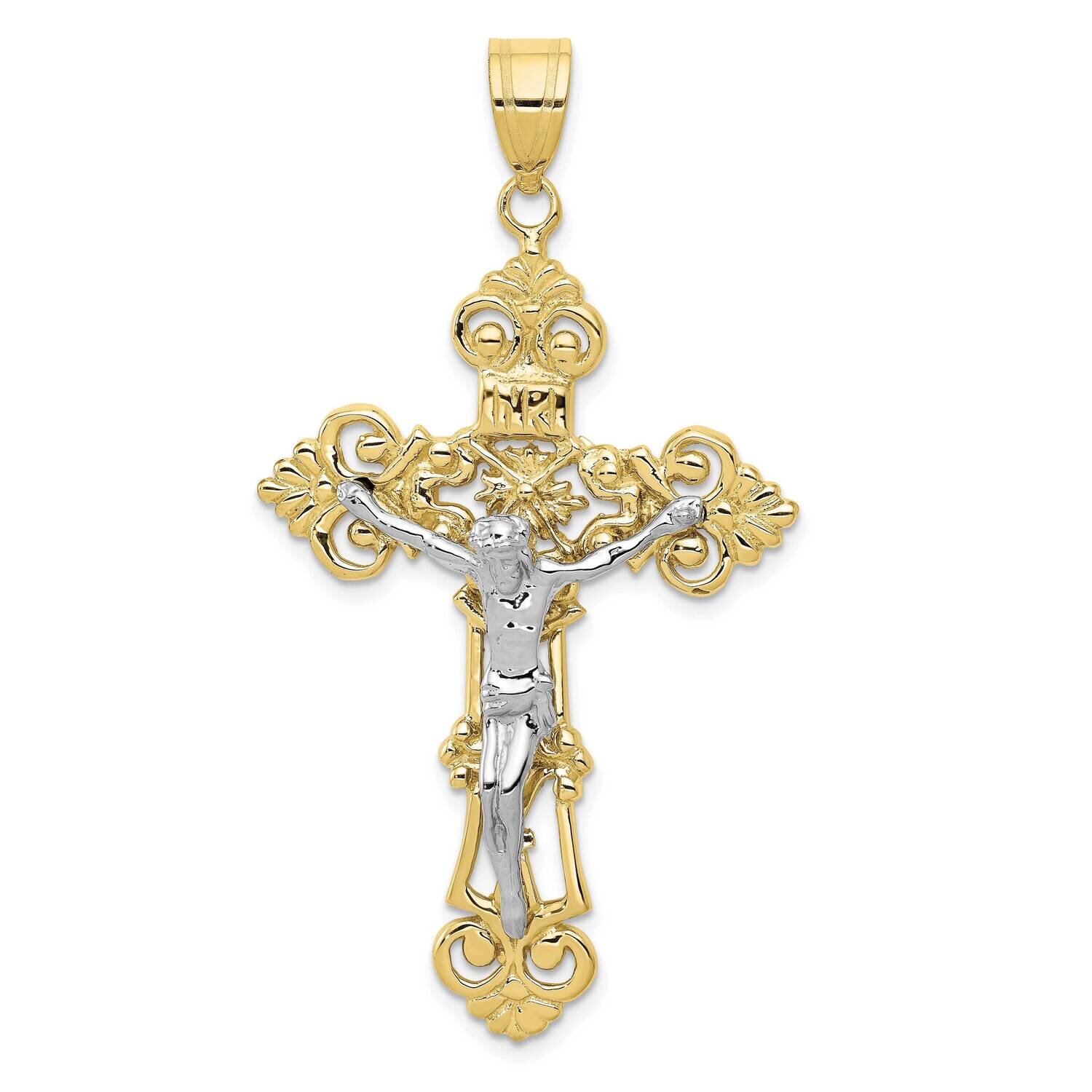 Two-Tone Inri Fleur De Lis Crucifix Pendant 10k Gold 10ZC243, MPN: 10ZC243,
