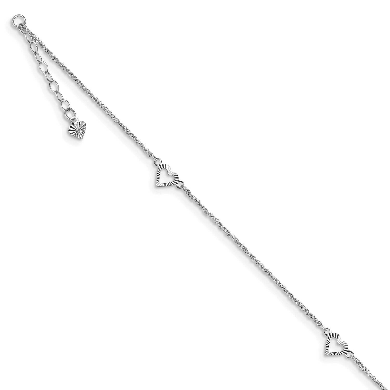 Diamond-Cut Hearts 9 Inch Plus 1 Inch Extender Anklet 14k White Gold ANK218W-10