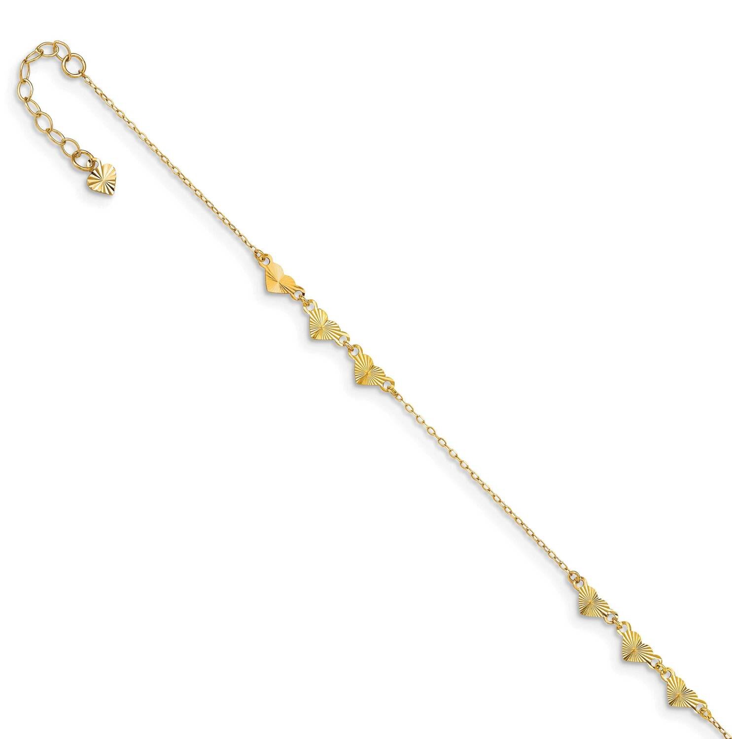Diamond-Cut Hearts 9 Inch Plus 1 Inch Extender Anklet 14k Gold ANK307-9