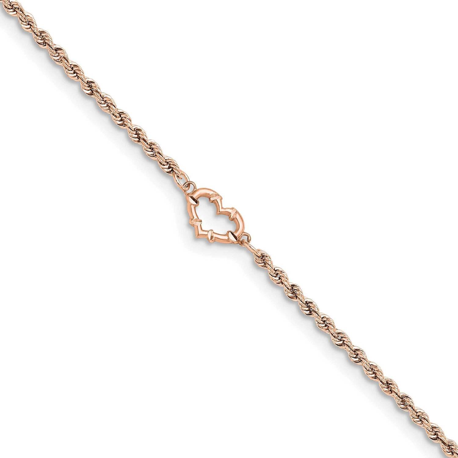 Diamond-Cut Rope with Heart 10In Anklet 14k Rose Gold ANK310-10
