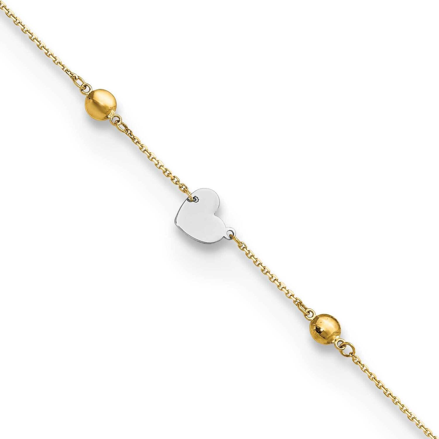 Heart 9 Inch Plus 1 Inch Extender Anklet 14k Two-Tone Gold ANK311-9