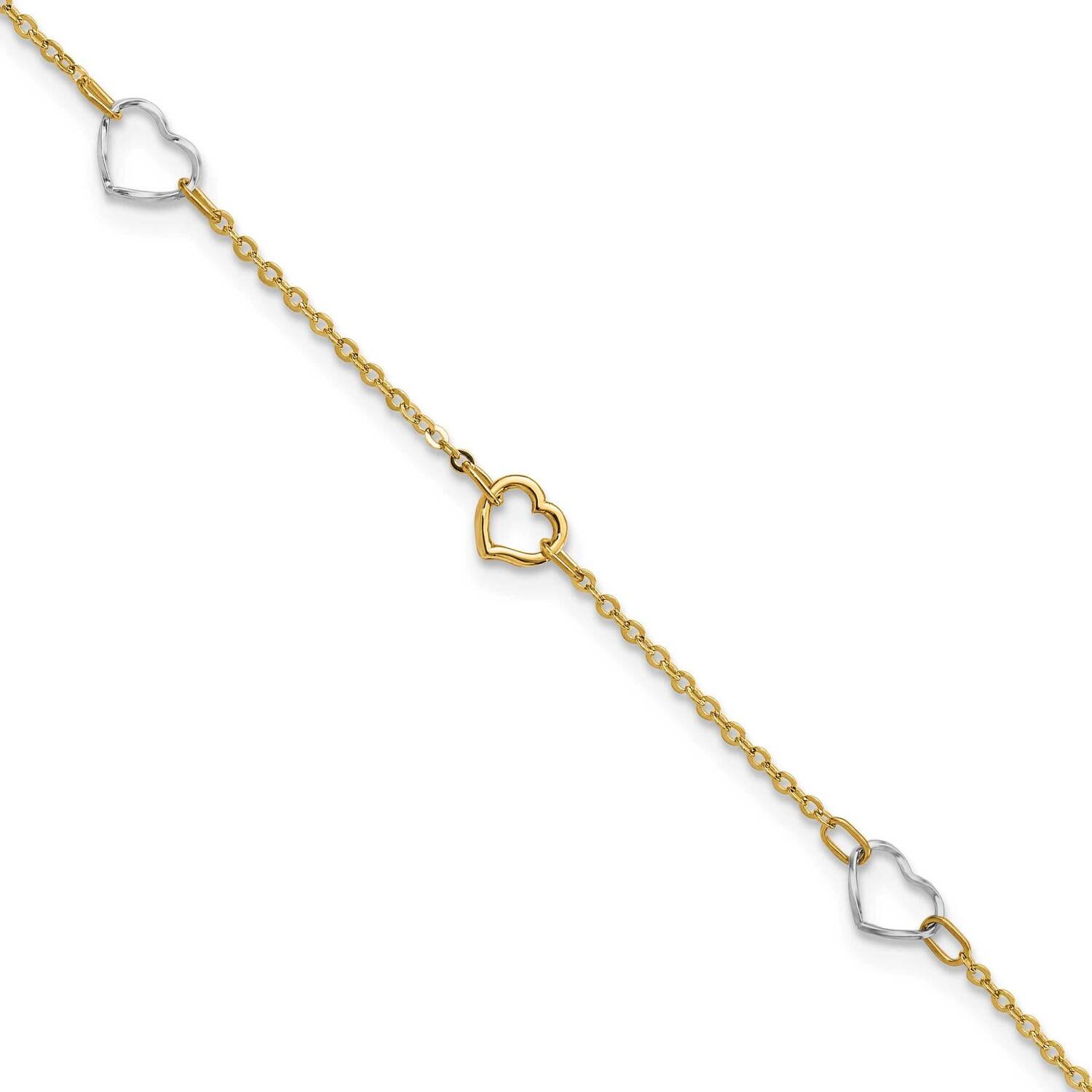 Heart 9 Inch Plus 1 Inch Extender Anklet 14k Two-Tone Gold Polished ANK314-9