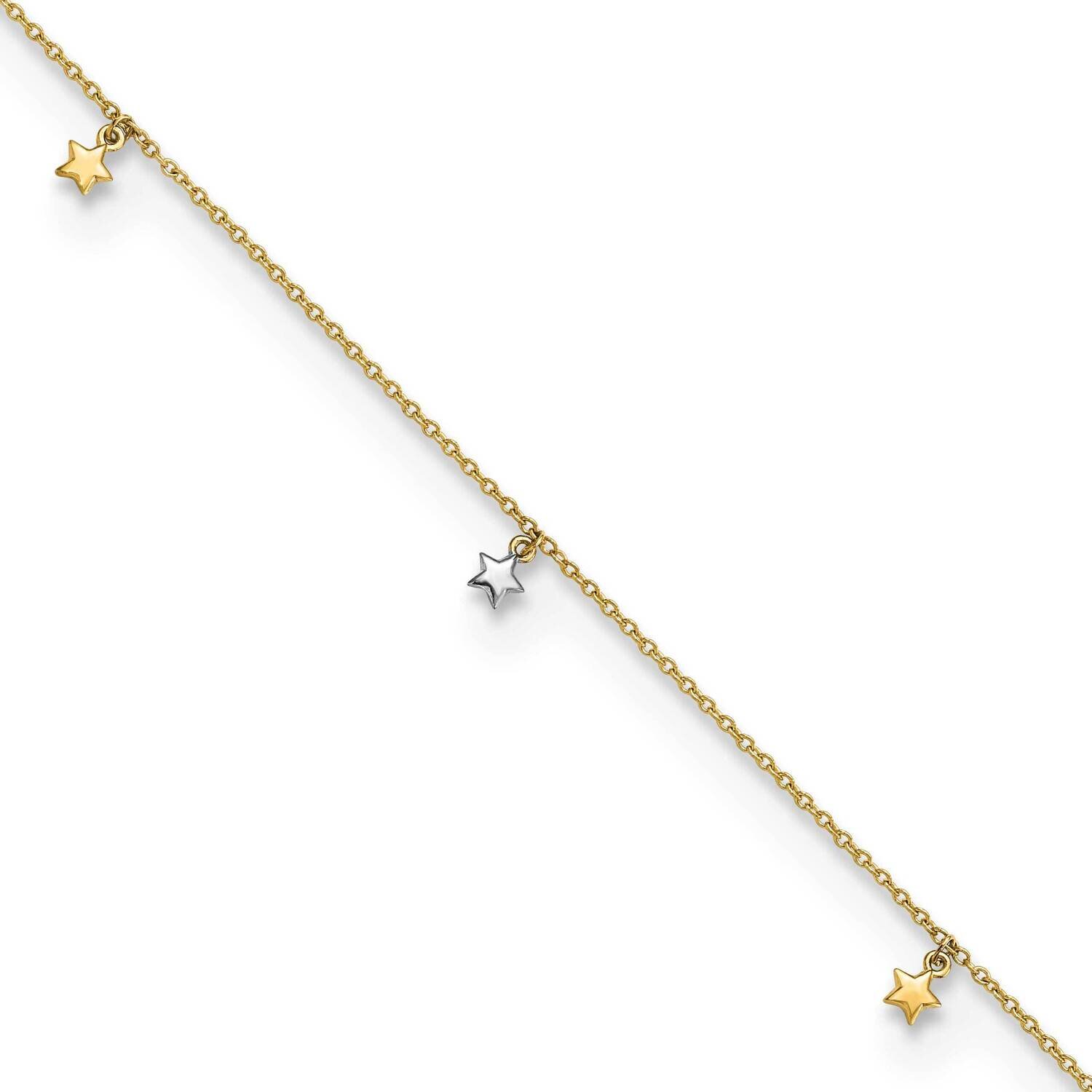 Diamond-Cut Stars 9 Inch Plus 1 Inch Extender Anklet 14k Two-Tone Gold Polished ANK317-9
