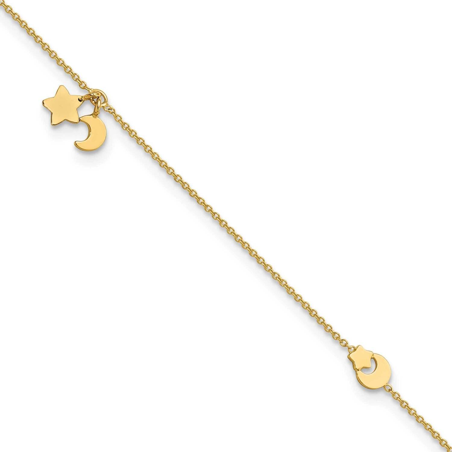 Star and Moon 9 Inch Plus 1 Inch Extender Anklet 14k Gold ANK319-9