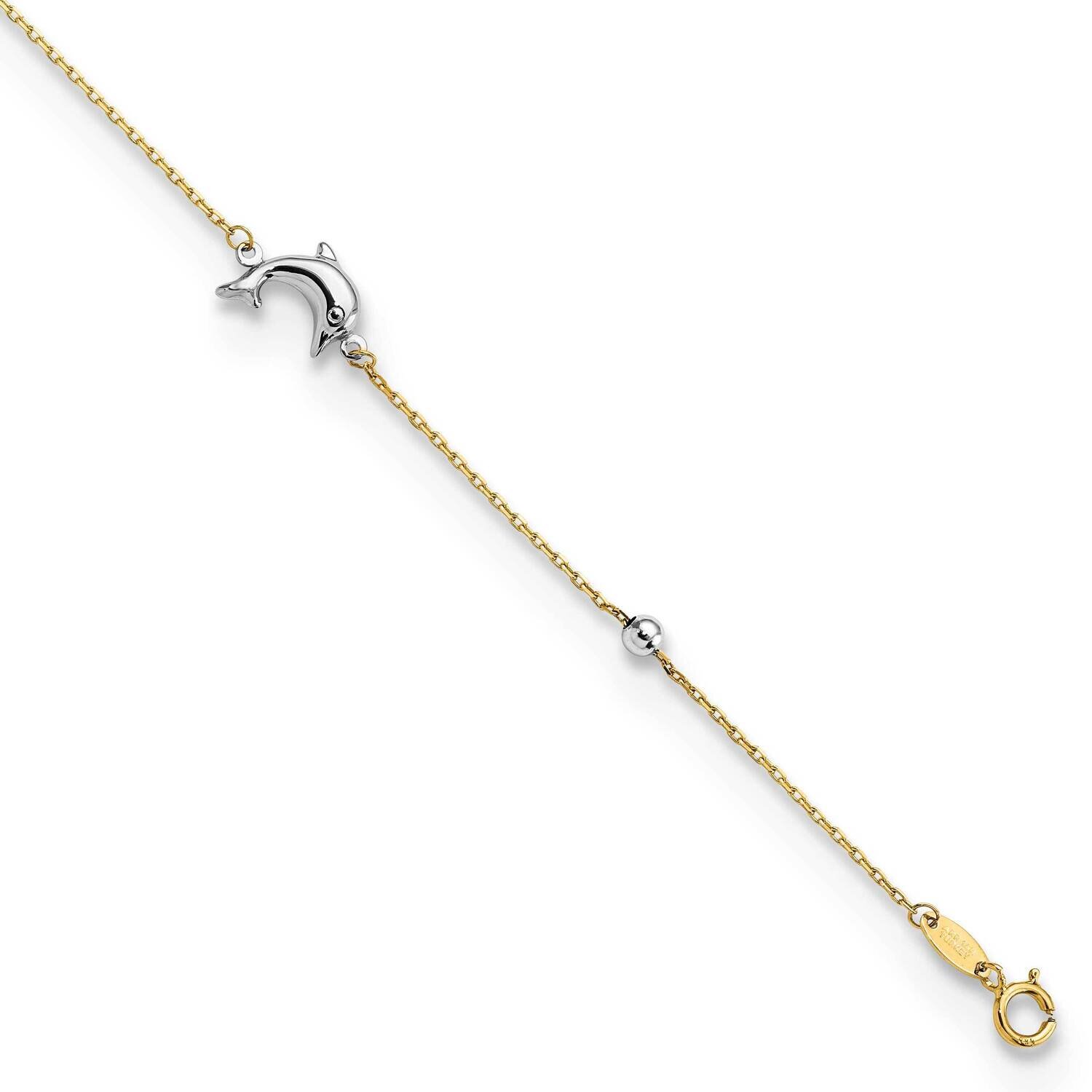 Dolphin 9 Inch Plus 1 Inch Extender Anklet 14k Two-Tone Gold Polished ANK320-9