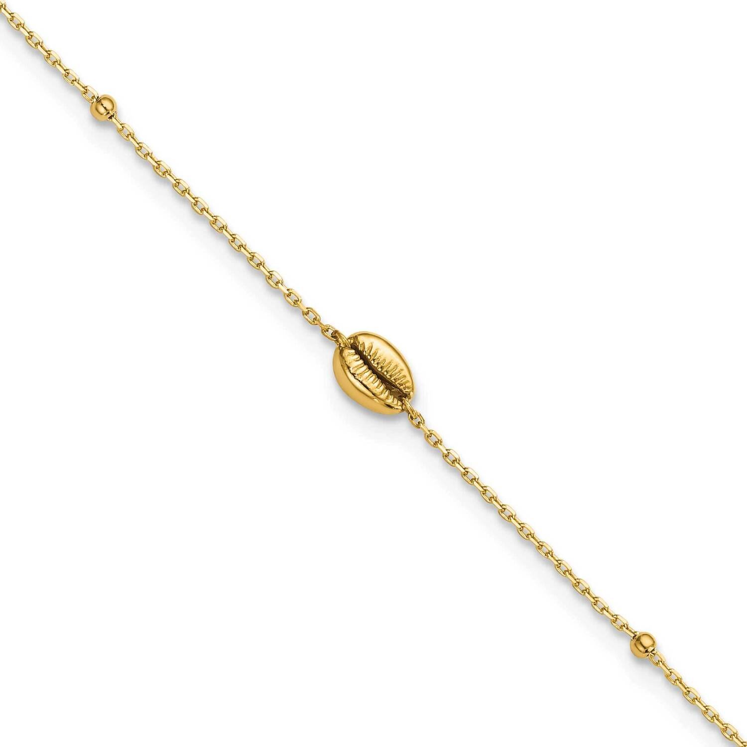 Shell and Bead 9 Inch Plus 1 Inch Extender Anklet 14k Gold Polished ANK324-9