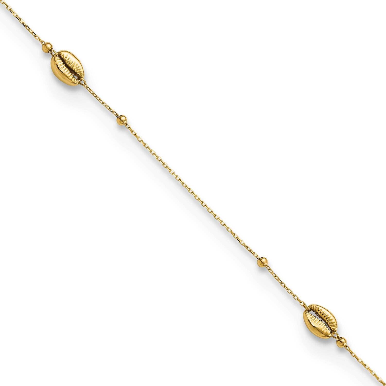 Shells and Bead 9 Inch Plus 1 Inch Extender Anklet 14k Gold Polished ANK325-9