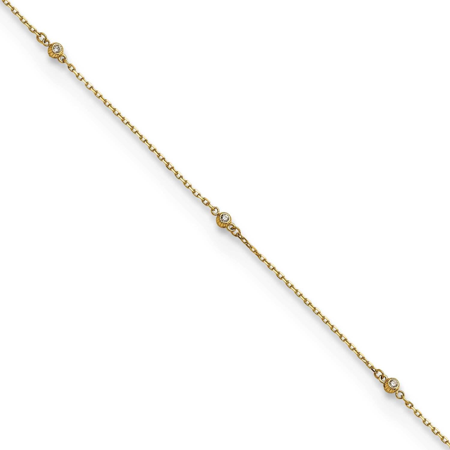 CZ Diamond 5 Station 9 Inch with 1 Inch Extender Anklet 14k Gold Polished ANK329-9