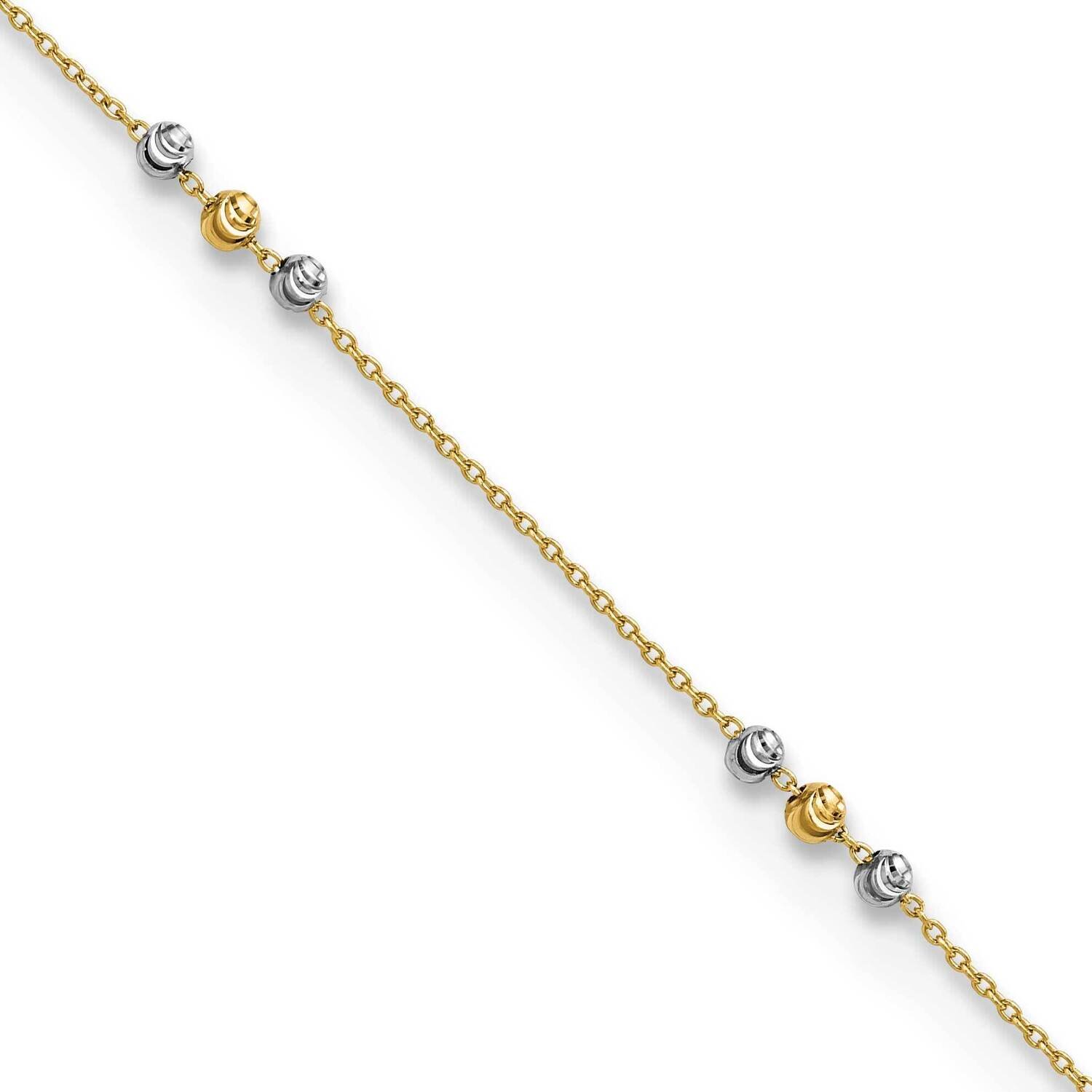 Diamond-Cut Beaded 9 Inch Plus 1 Inch Extender Anklet 14k Two-Tone Gold Polished ANK330-9