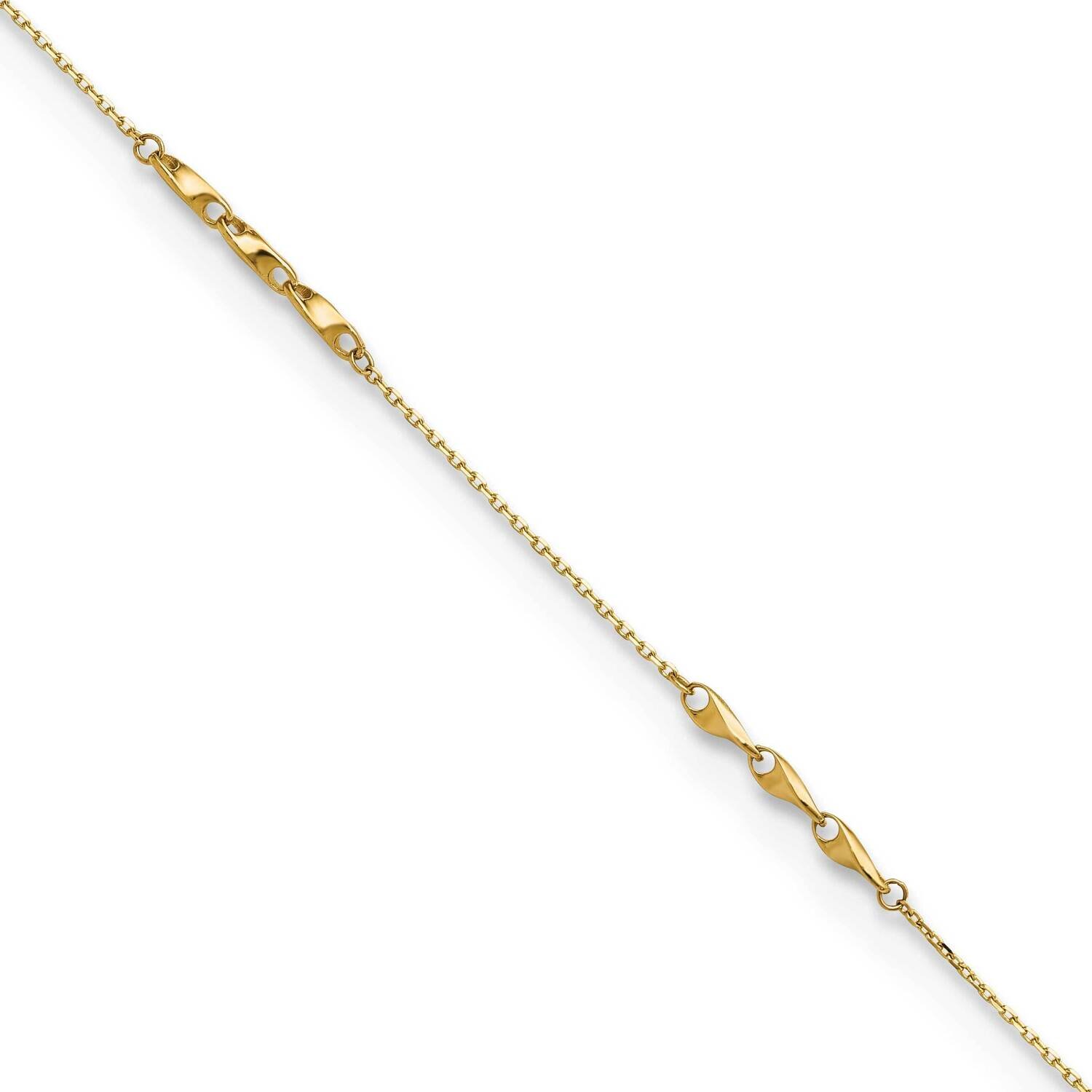 Twisted Fancy 9 Inch Plus 1 Inch Extender Anklet 14k Gold Polished ANK331-9
