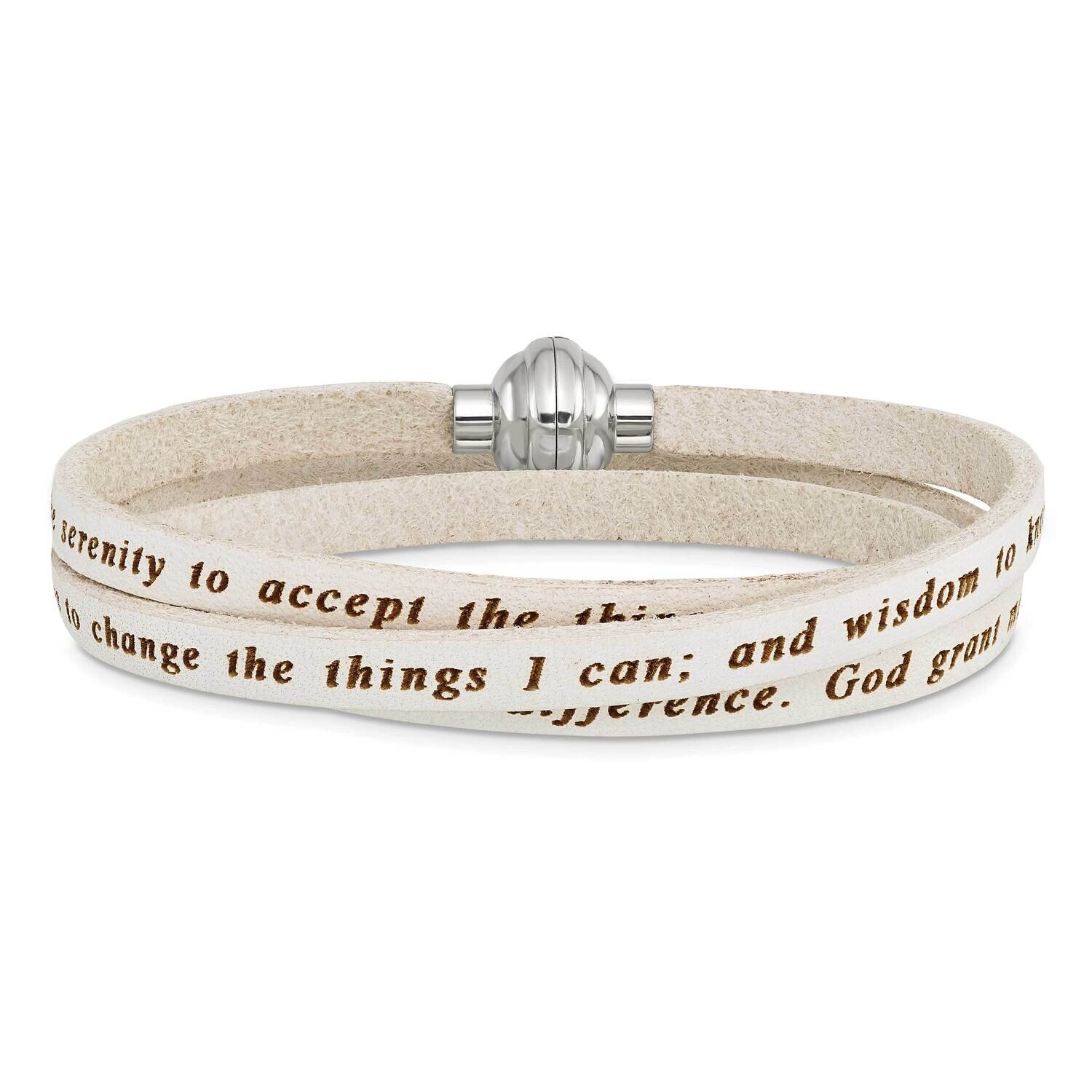 Serenity Prayer White Leather Wrap Bracelet Stainless Steel BF3226-MD, MPN: BF3226-MD, 883957331997