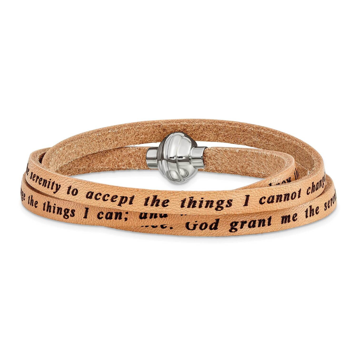 Serenity Prayer Tan Leather Wrap Bracelet Stainless Steel BF3227-SM, MPN: BF3227-SM, 883957952345