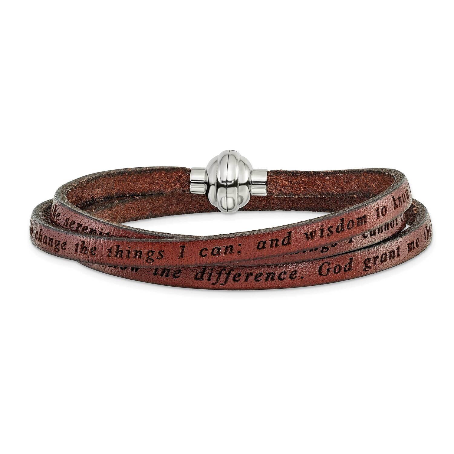 Serenity Prayer Brown Leather Wrap Bracelet Stainless Steel BF3228-MD