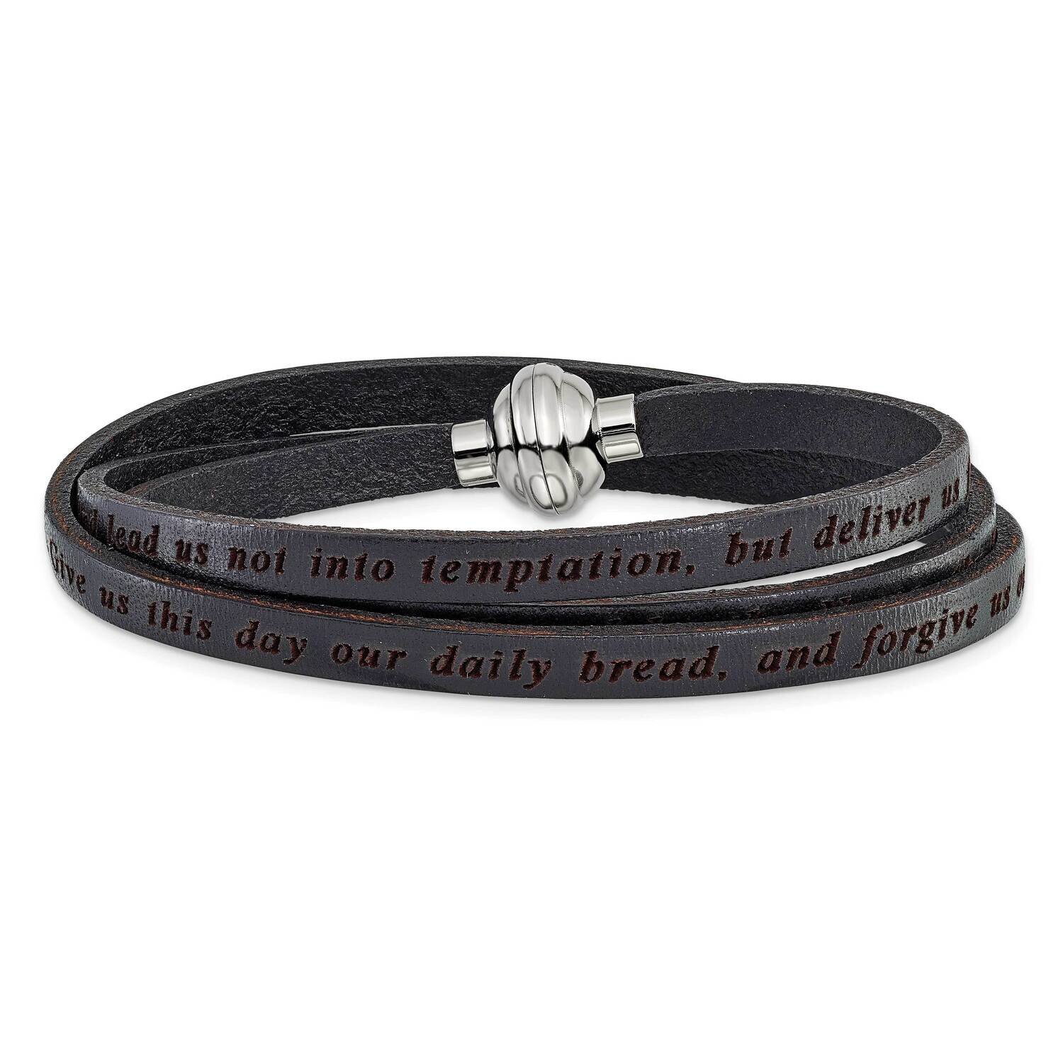 Lord's Prayer Black Leather Wrap Bracelet Stainless Steel BF3229-MD