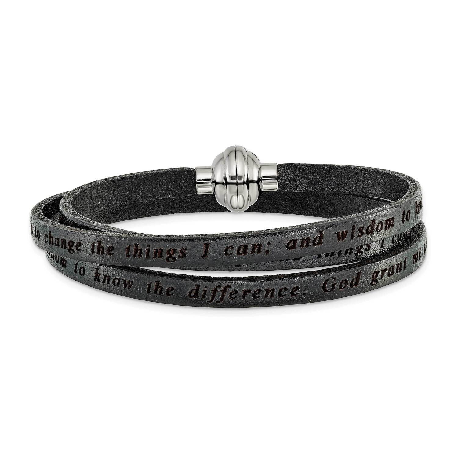Lord's Prayer Black Leather Wrap Bracelet Stainless Steel BF3229-SM
