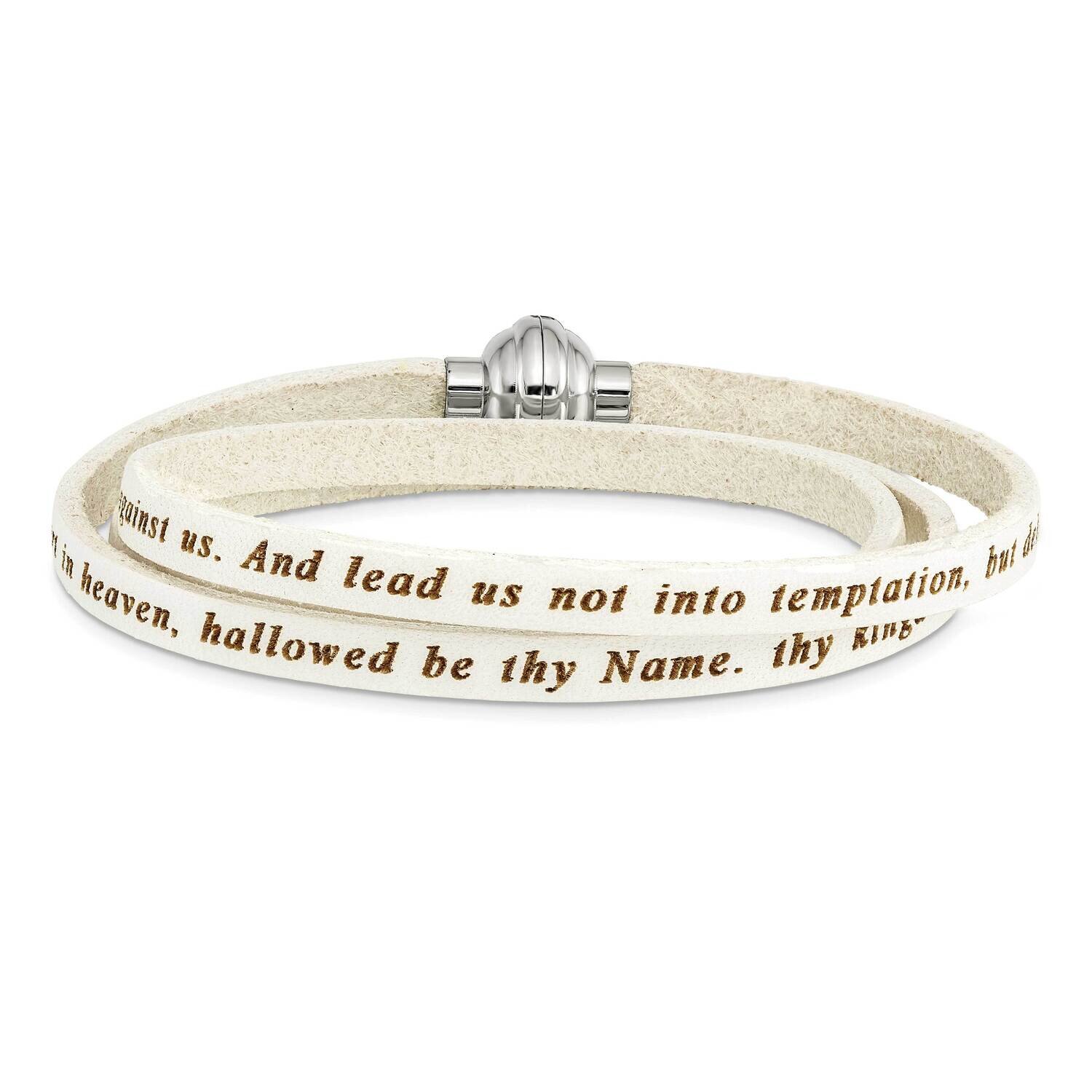 Lord&#39;s Prayer White Leather Wrap Bracelet Stainless Steel BF3230-SM, MPN: BF3230-SM, 883957331775