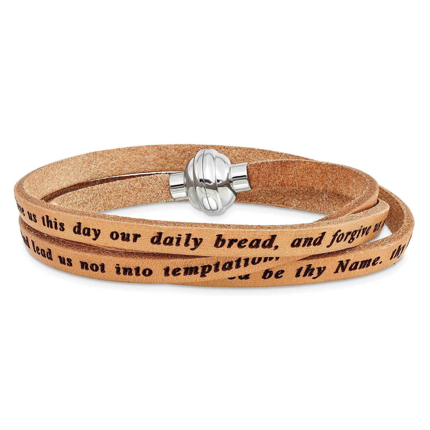 Lord's Prayer Tan Leather Wrap Bracelet Stainless Steel BF3231-MD