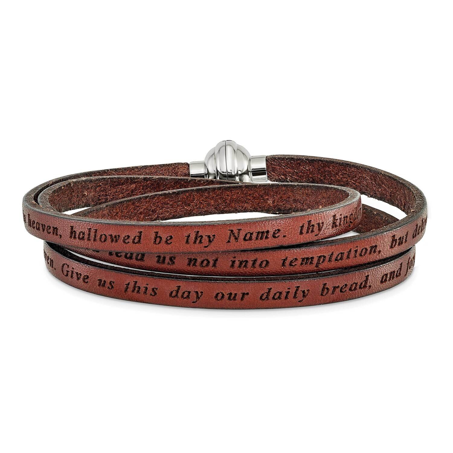 Lord's Prayer Brown Leather Wrap Bracelet Stainless Steel BF3232-LG