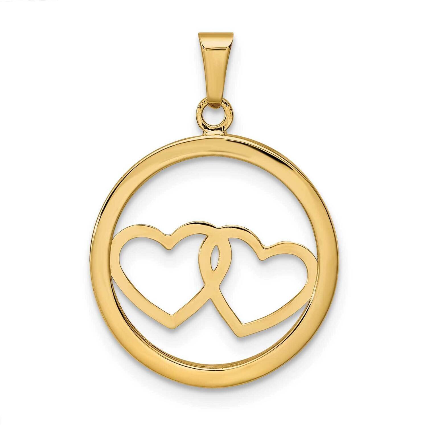 Double Heart In Circle Pendant 14k Gold Polished C4831