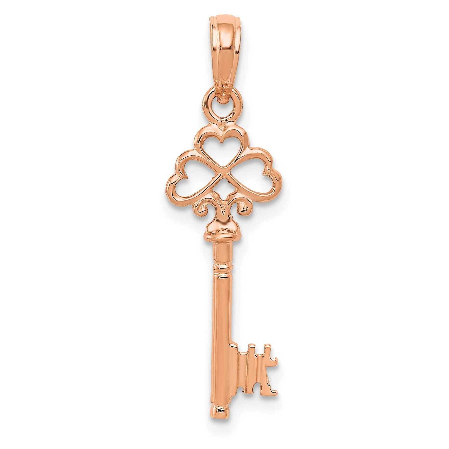 Polished 3-D Hearts Key Charm 14k Rose Gold D1068R, MPN: D1068R, 196904072189