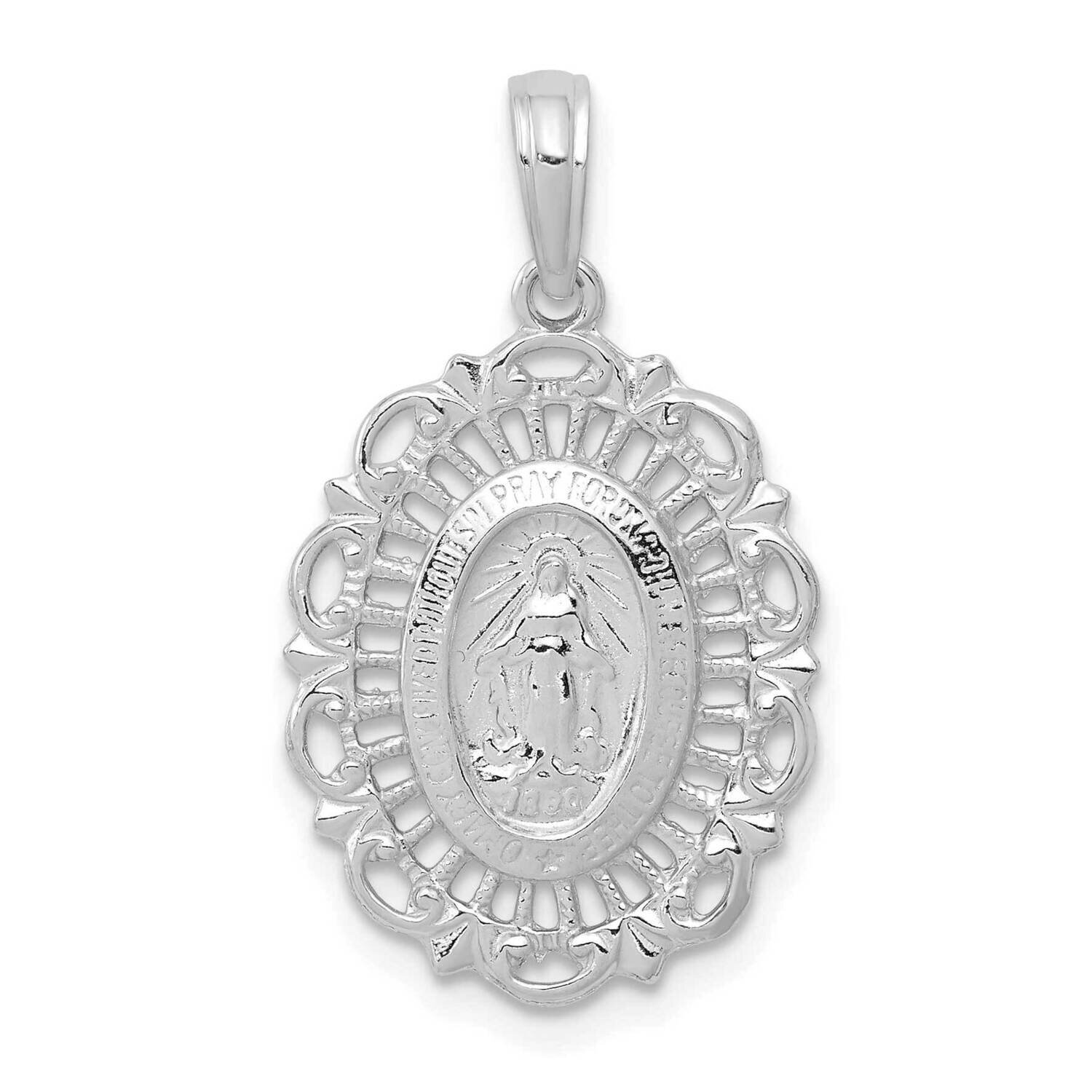 Oval Miraculous Medal Pendant 14k White Gold D3705W