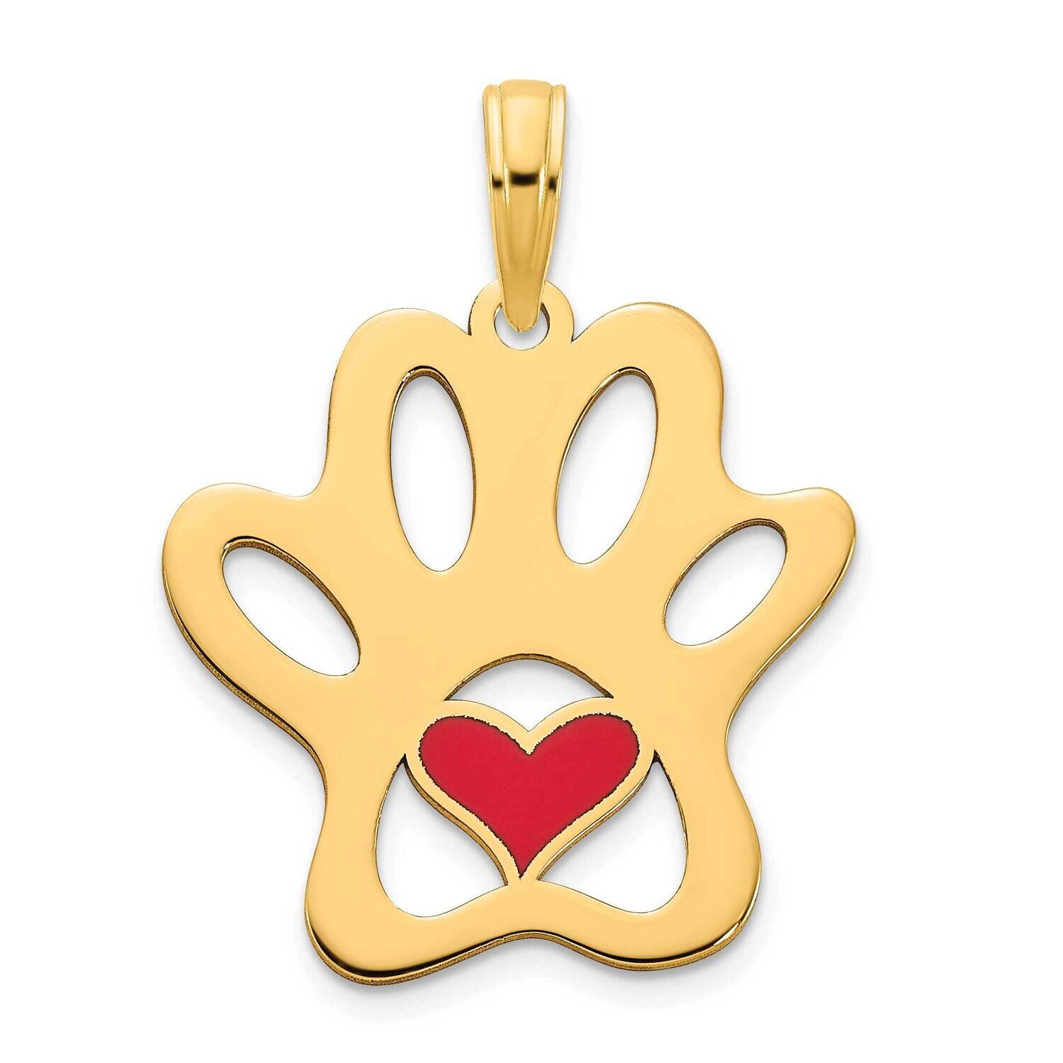 Epoxy Paw Print with Heart Pendant 14k Gold D5247, MPN: D5247, 196904070697